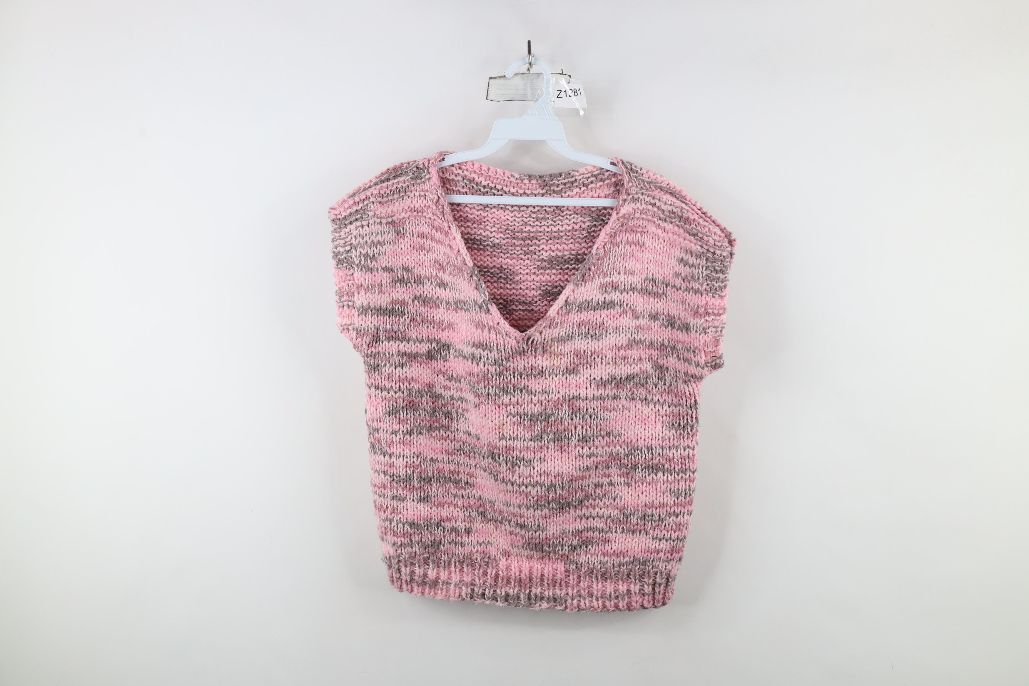 Vintage Vintage 80s 90s Streetwear Sleeve Crochet Sweater Vest Pink Size S / US 4 / IT 40 - 1 Thumbnail