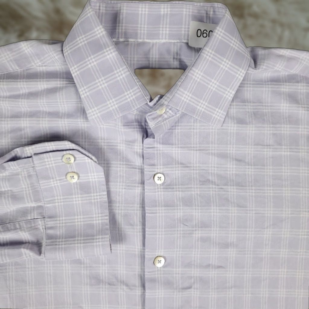 BUGATCHI Bugatchi Uomo Shirt Mens Size 16 Purple Plaid Dress Button Up Long Sleeve Size 42R - 1 Thumbnail