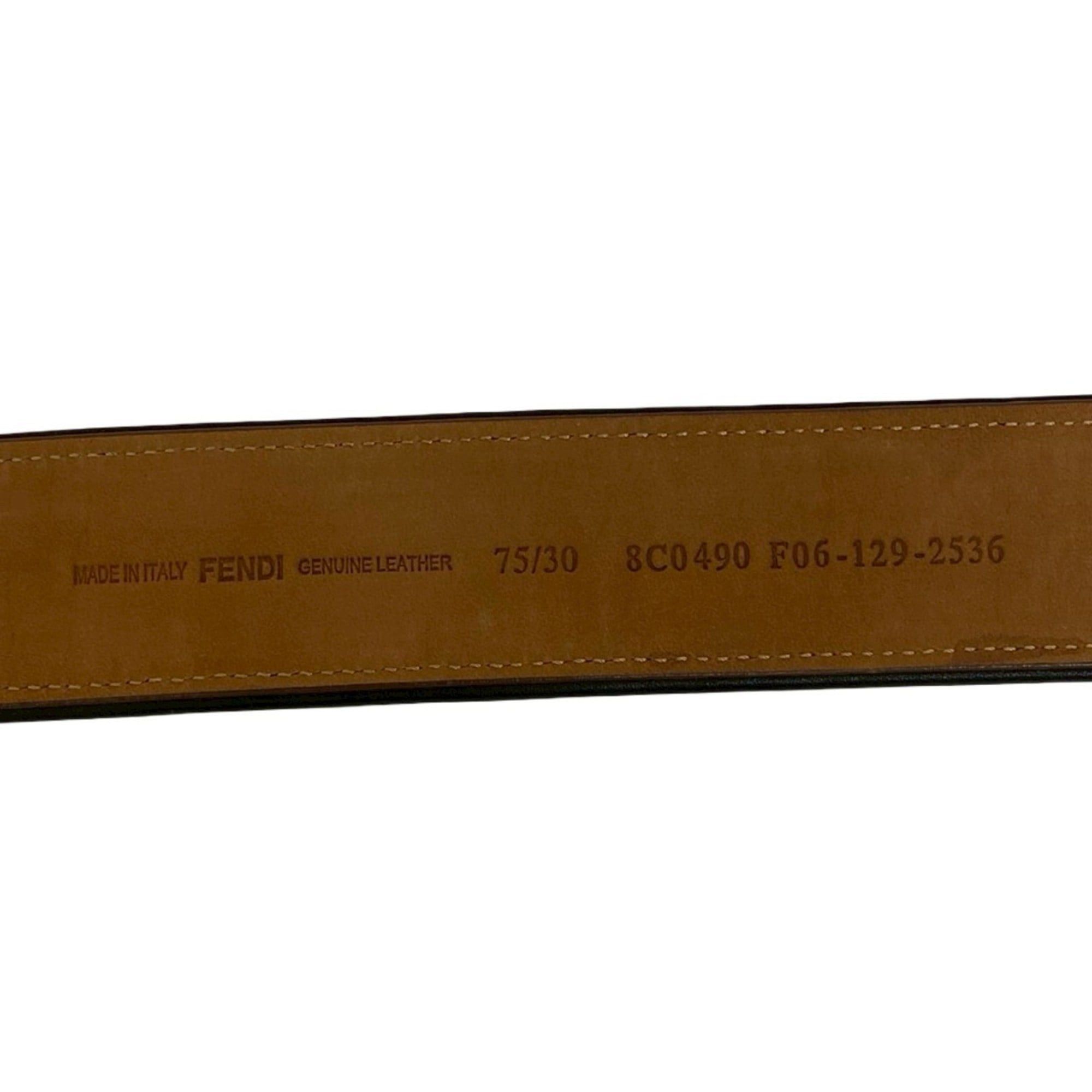 Fendi FENDI Pecan Stripe FF Logo Buckle Canvas and Leather Belt, Black/Brown, 46240 Size ONE SIZE - 1 Thumbnail