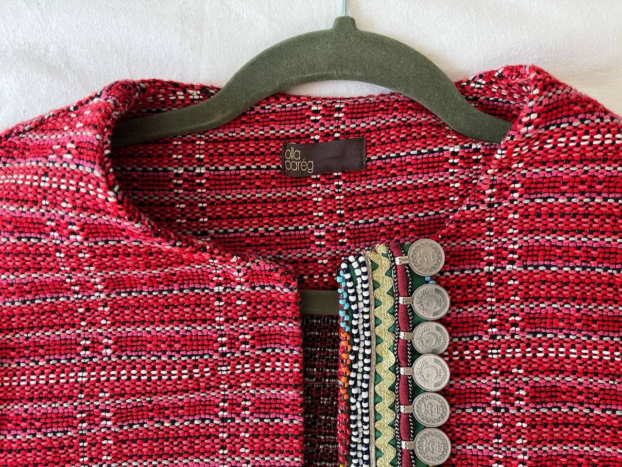 Other × Vintage Olla Pareg red knitted jacket with braid, coins and beads Size M / US 6-8 / IT 42-44 - 4 Thumbnail