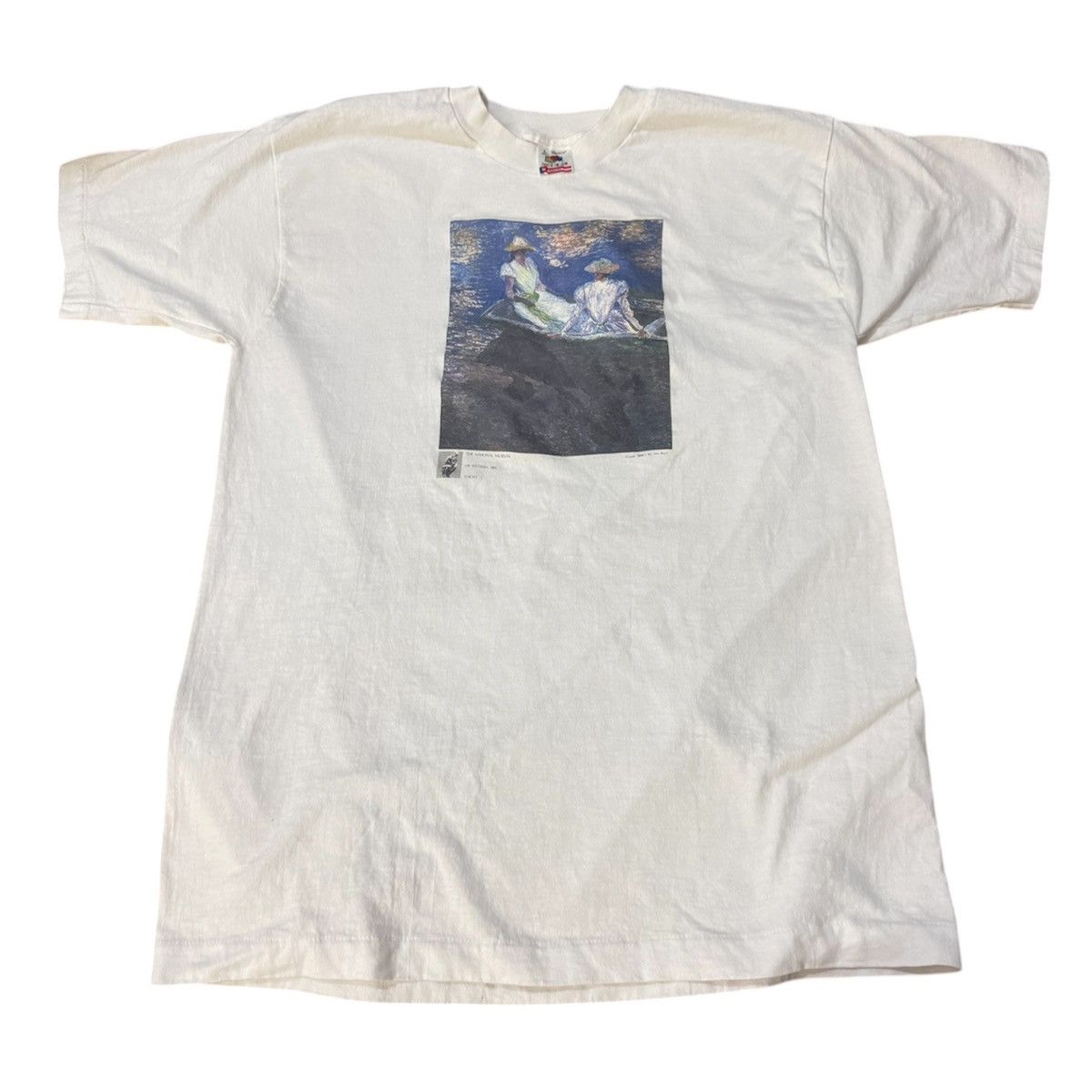 Vintage Vintage 90s Claude Monet On the Boat T-Shirt Art Size US L / EU 52-54 / 3 - 1 Thumbnail
