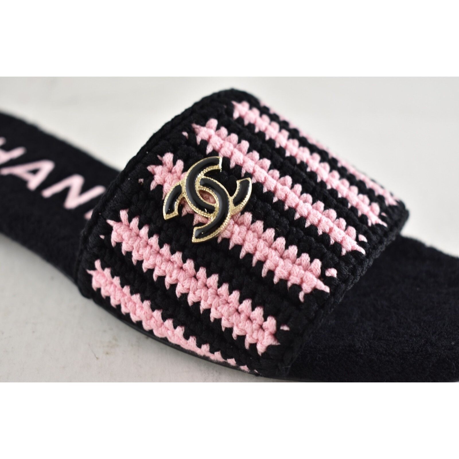 Chanel Chanel 24M Black Pink Crochet Stripe Camellia Flower Logo Size US 9 / IT 39 - 9 Thumbnail