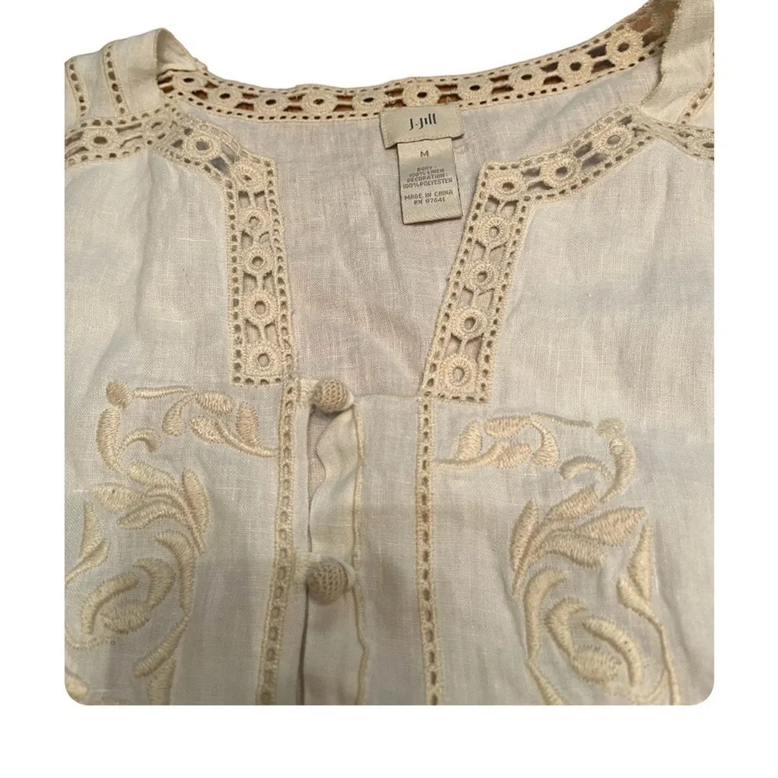 J. Jill J Jill 100% linen, long sleeved embroidered blouse, size Med Size M / US 6-8 / IT 42-44 - 3 Thumbnail