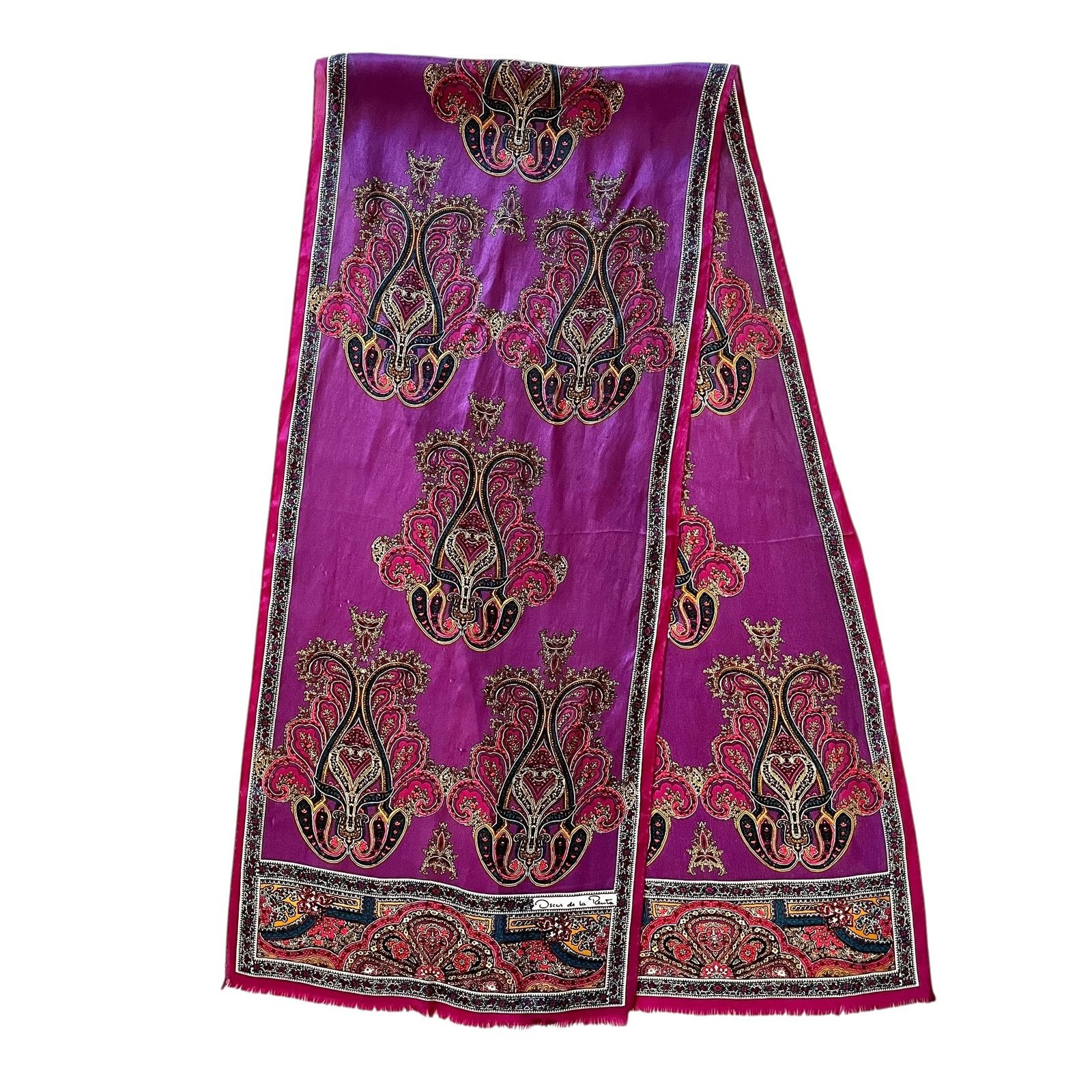 Oscar De La Renta × Vintage Vintage Oscar de la Renta Paisley Jewel-Tone Silk Scarf Size ONE SIZE - 1 Thumbnail