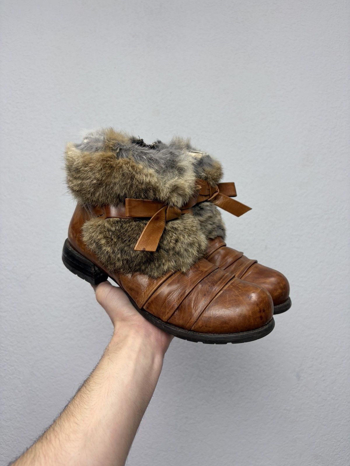 If Six Was Nine Vintage Italian AS 98 Rick Owens Style Fur Leather Boots Size US 8 / EU 41 - 2 Thumbnail