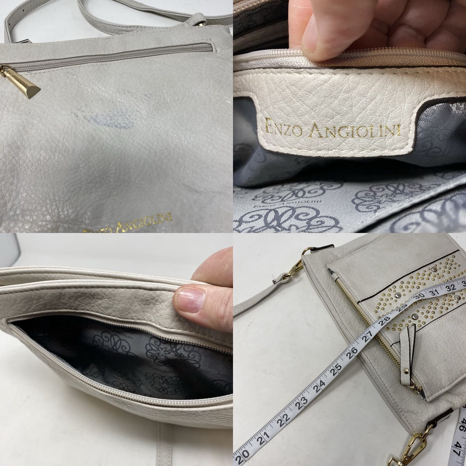 Kenzo Enzo Angiolini Crossbody Pebbled Leather Purse Gold Studded Beige Medium Women Bag Size ONE SIZE - 8 Thumbnail
