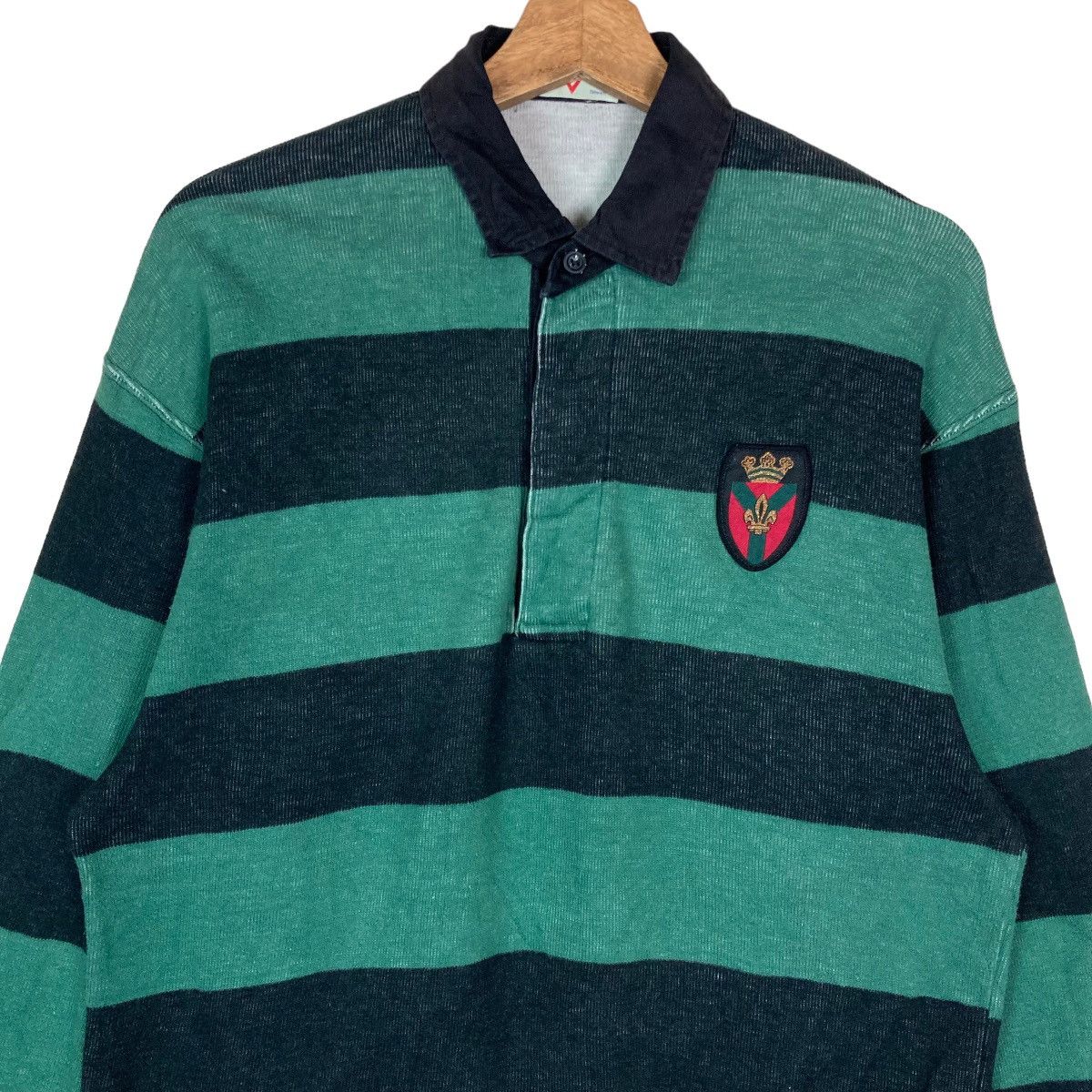 Vintage YMCA Two Tone Stripe Quarter Button Pullover Jumper