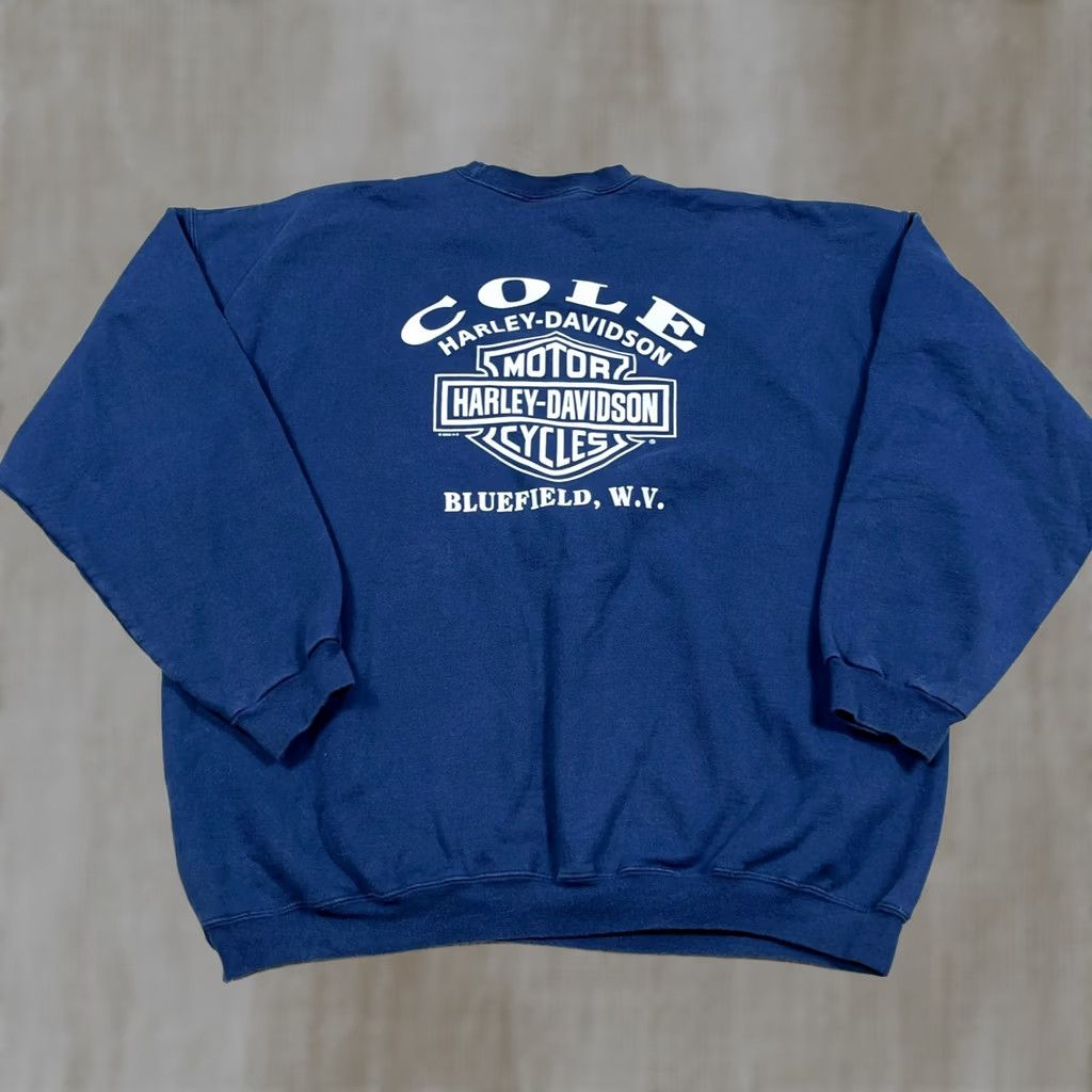 Harley Davidson VINTAGE Harley-Davidson Sweatshirt Men XL Blue Crewneck Spellout Y2K Tattoo Size US XL / EU 56 / 4 - 1 Thumbnail