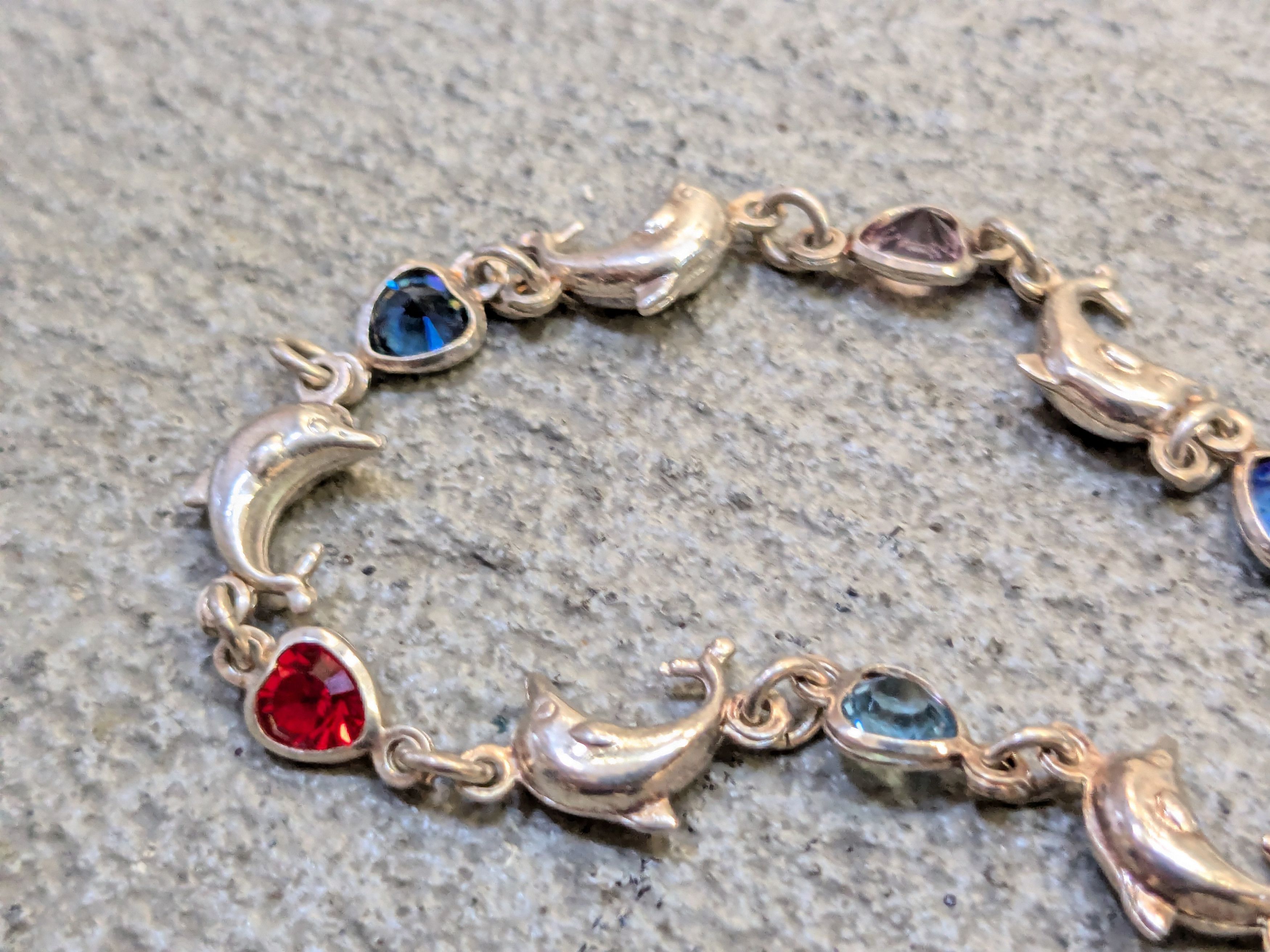 Jewelry Vintage Sterling Silver Bracelet 7.25" Heart Dolphin Rainbow Size ONE SIZE - 9 Thumbnail