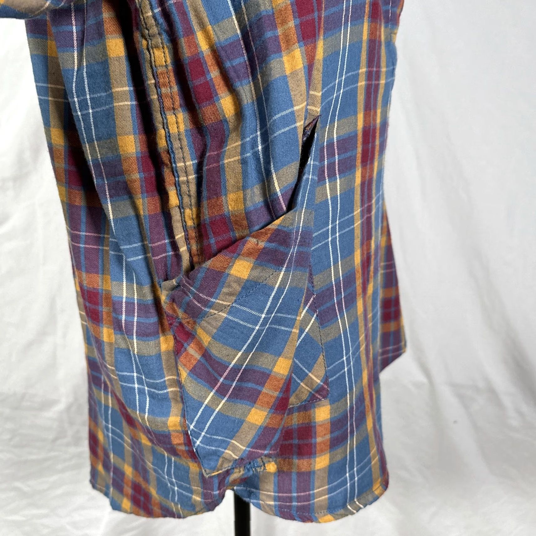 KAVU KAVU Womens Medium Blue Yellow Plaid Flannel Long Sleeve Tunic Shirt with Pockets Size M / US 6-8 / IT 42-44 - 5 Thumbnail