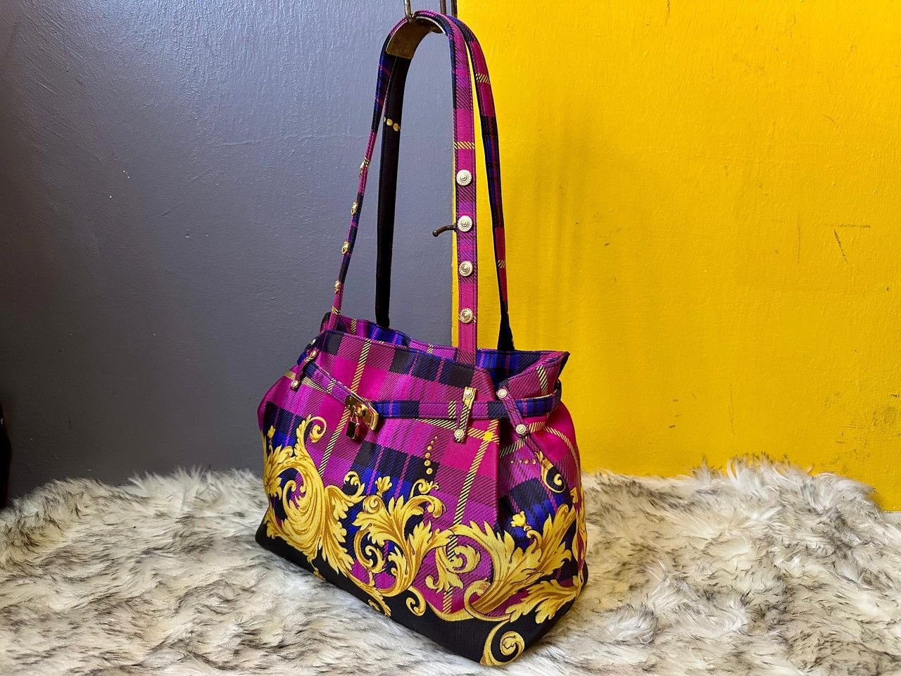 Versace Authentic Gianni Versace Baroque Plaid Print Tote Bag Size ONE SIZE - 2 Thumbnail