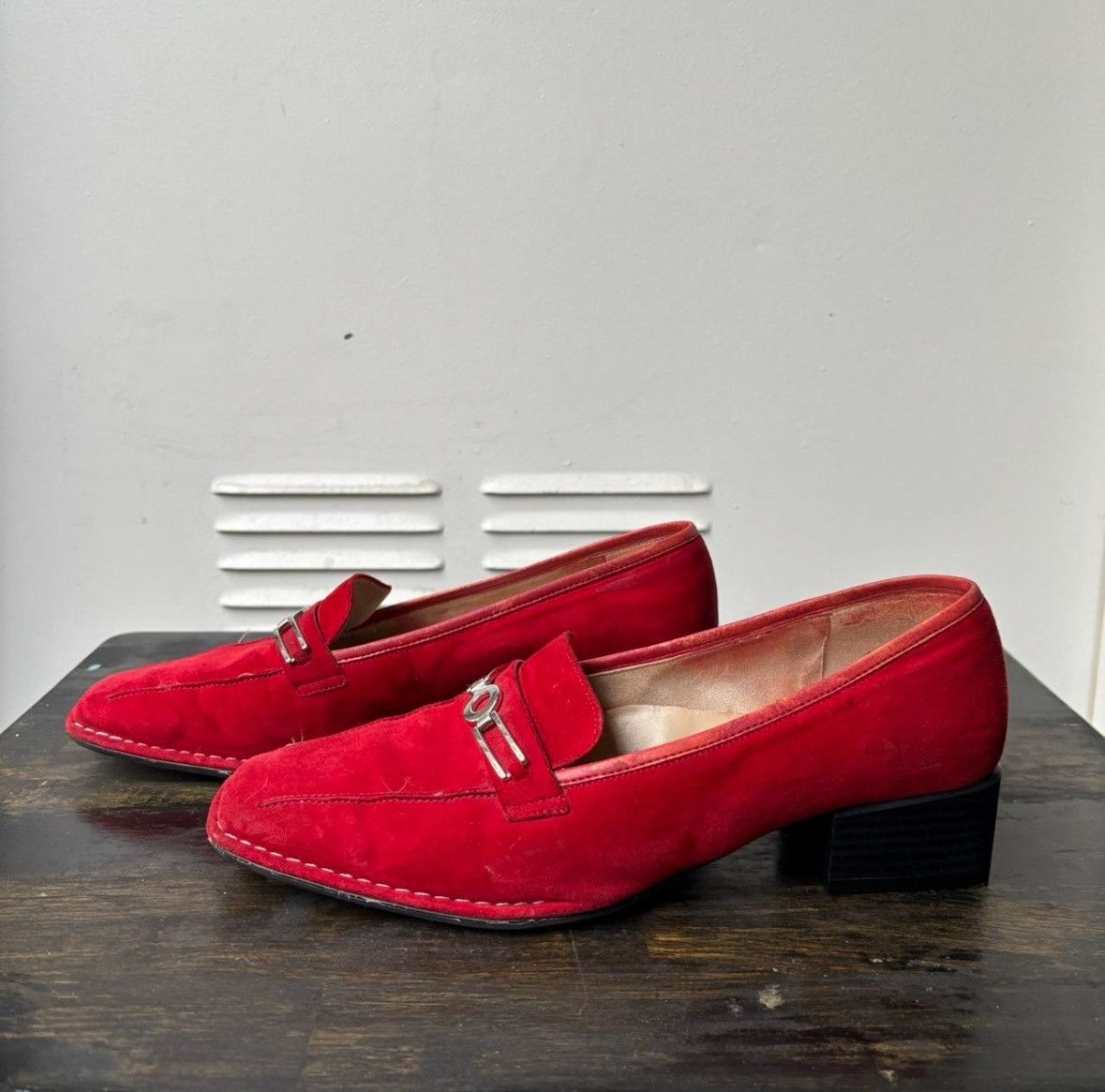 Vintage TRU VTG 70s RED SUEDE LOAFERS Size US 7.5 / IT 37.5 - 2 Thumbnail