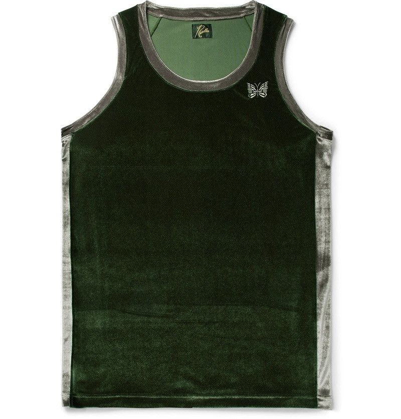 Needles Needles Logo Embroidered Two Tone Velour Tank Top Green Size US XL / EU 56 / 4 - 4 Thumbnail