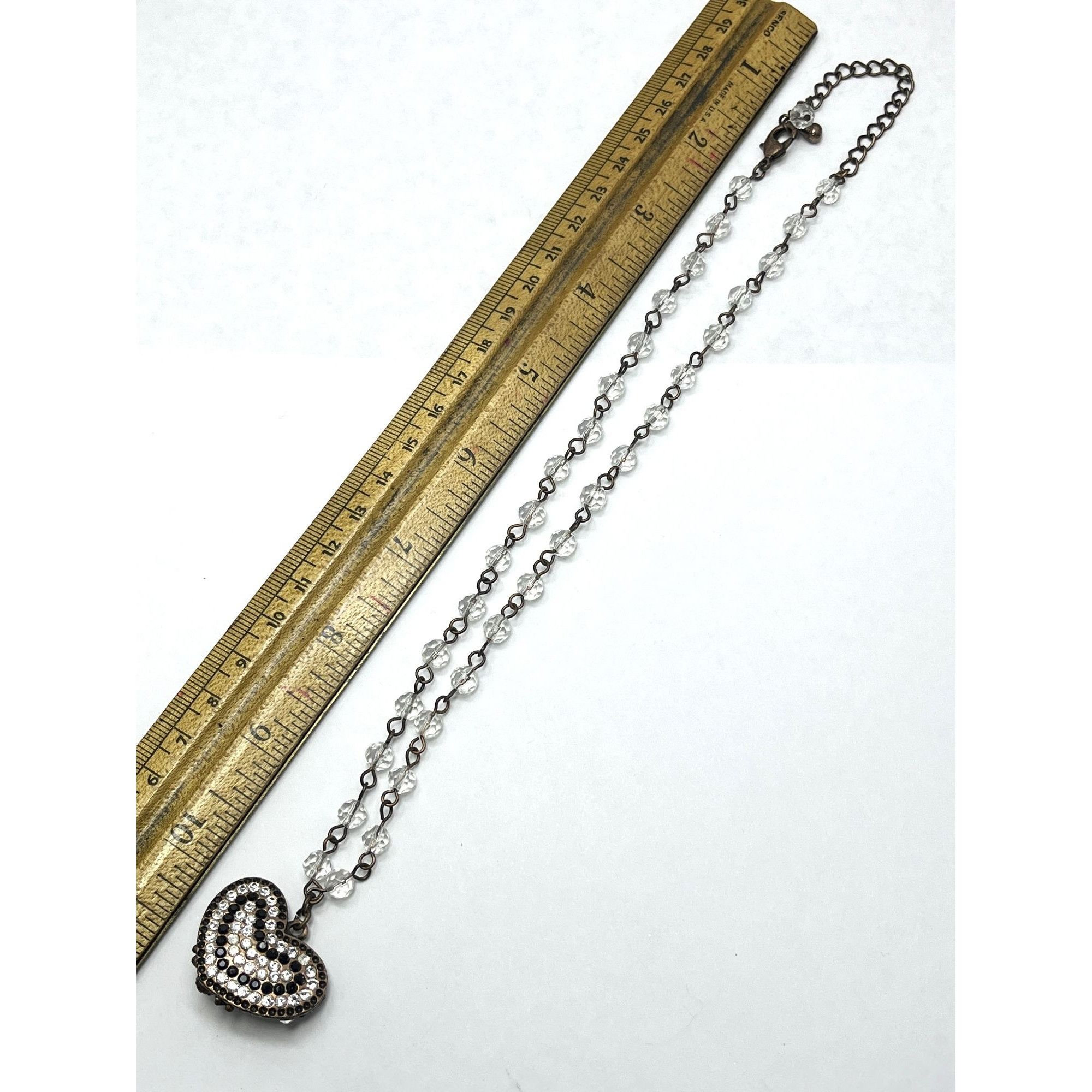 Vintage Crystal Beaded Heart Charm Necklace