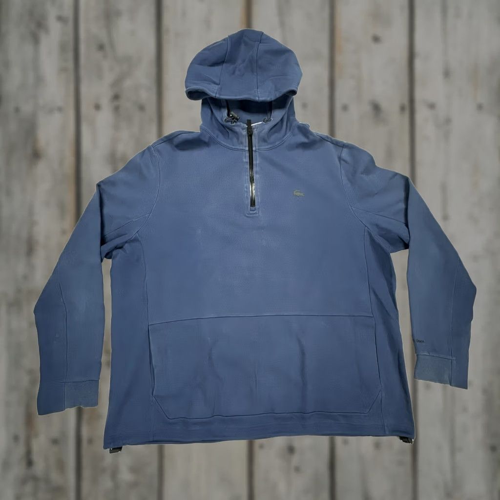 Lacoste Lacoste Mens Hoodie Sweatshirt 3XL Navy Blue Logo 1/4 Zip Hooded Pockets Cotton Denim? Size US L / EU 52-54 / 3 - 1 Thumbnail