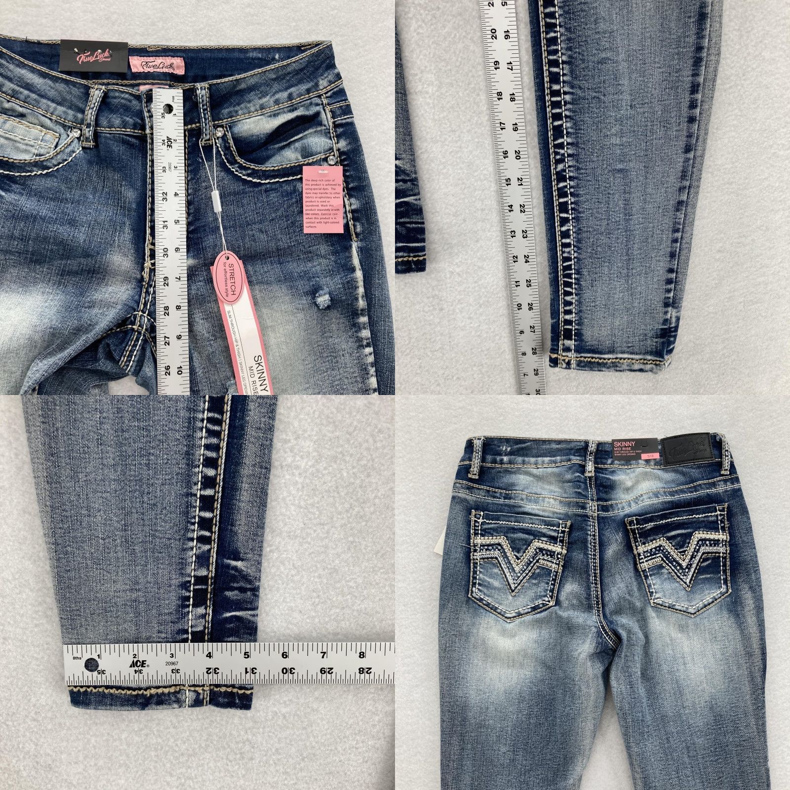 Vintage True Luck Jeans Jeans Women 8 Blue Skinny Mid Rise Distressed Rhinestone Stretch Womens Size 30" / US 8 / IT 44 - 8 Thumbnail