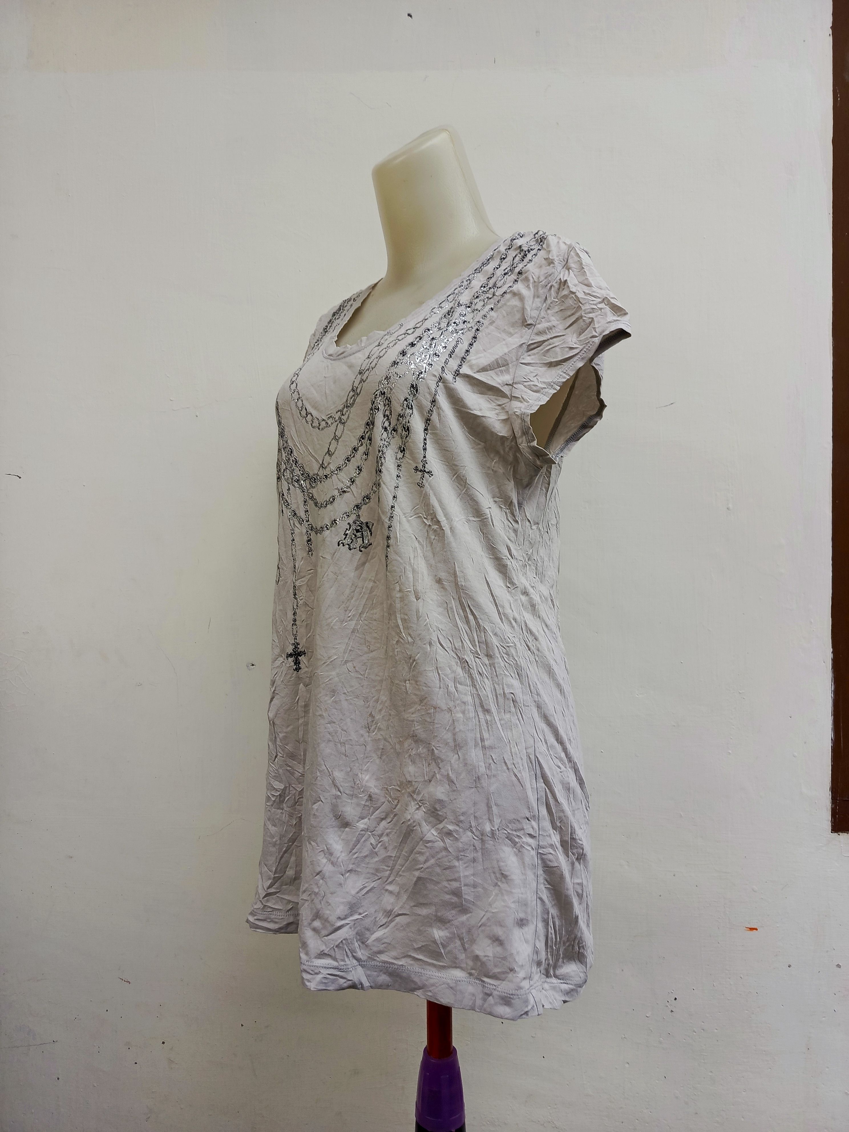 Japanese Brand K.T Kyoko Takase Cross Chain Print Short Sleeve Top Size L / US 10 / IT 46 - 5 Thumbnail