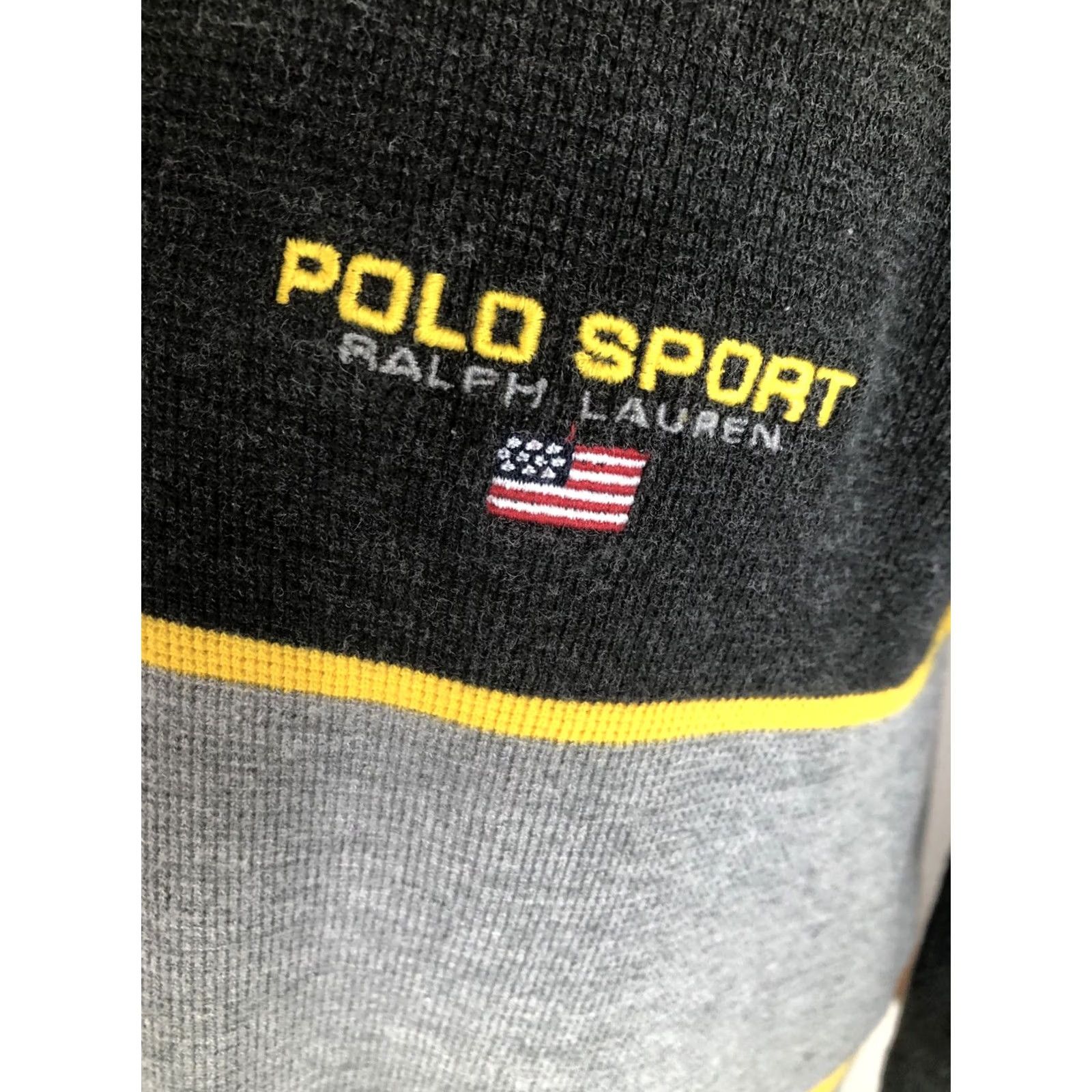 Polo Ralph Lauren POLO SPORT / RALPH LAUREN Embroidered Flag Waffle-Knit Rugby Sweater Men's L Gray Cotton Pullover Shirt Size US L / EU 52-54 / 3 - 3 Thumbnail