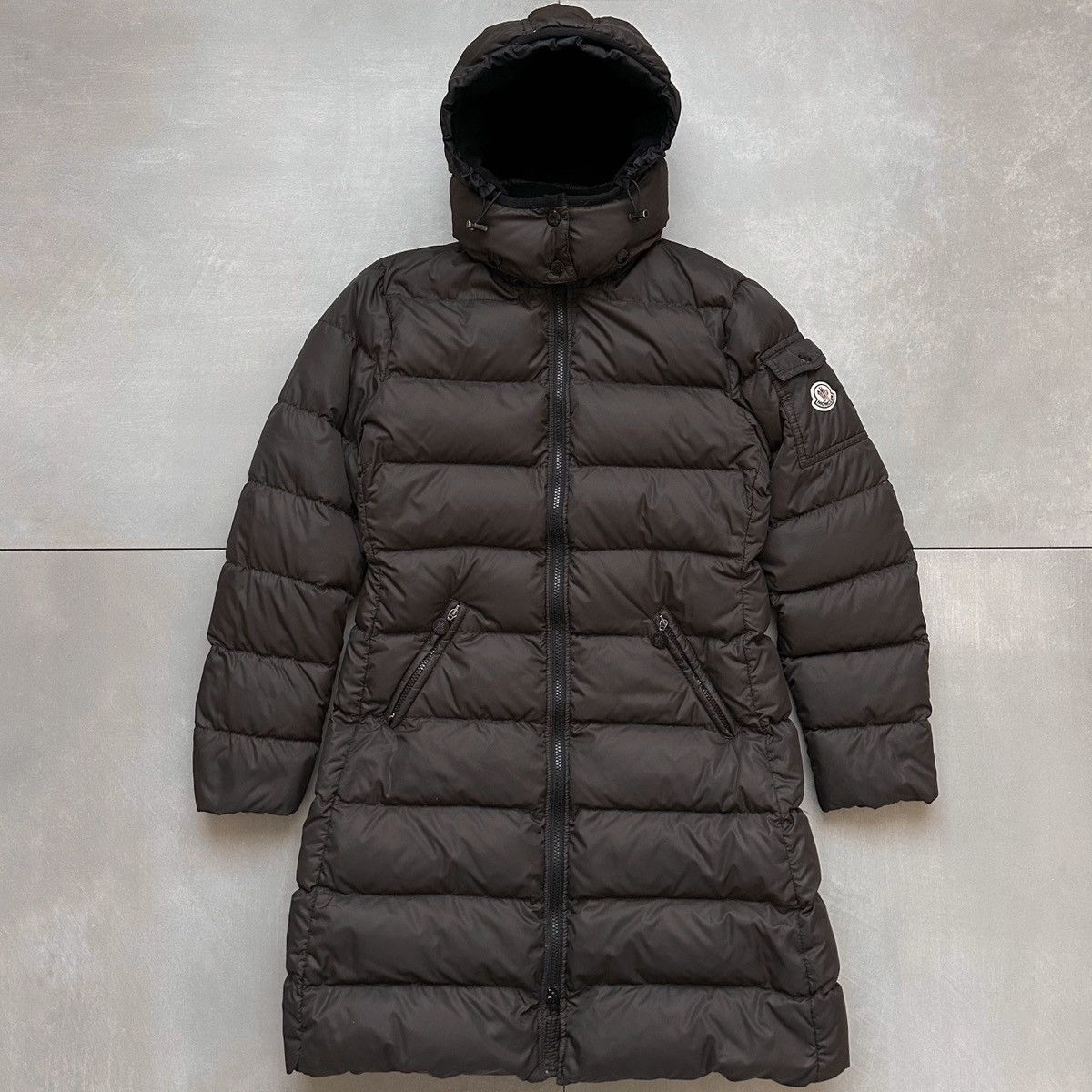 image of Moncler Moka Ladies Down Jacket With Detachable Hoodie in Brown, Women's (Size Small)