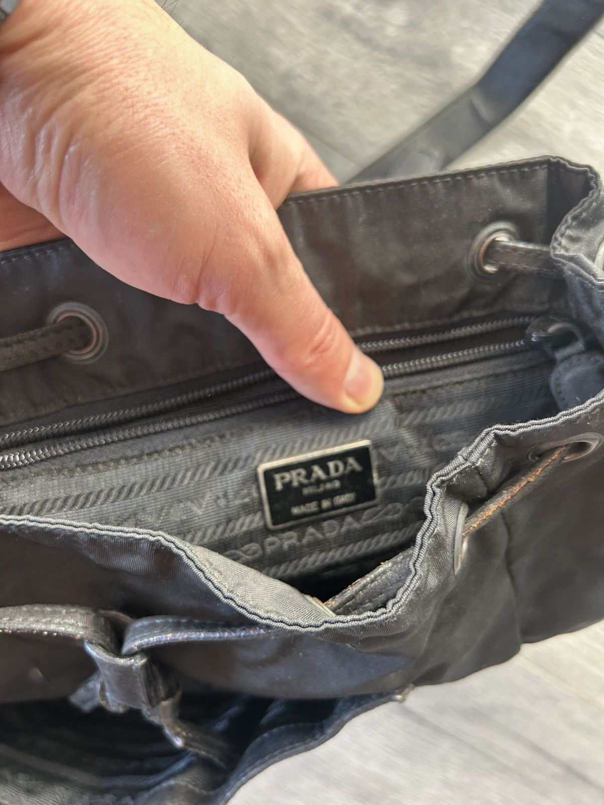 Prada Black Nylon and Leather Shoulder Bag with Studded Pocket Size ONE SIZE - 7 Thumbnail