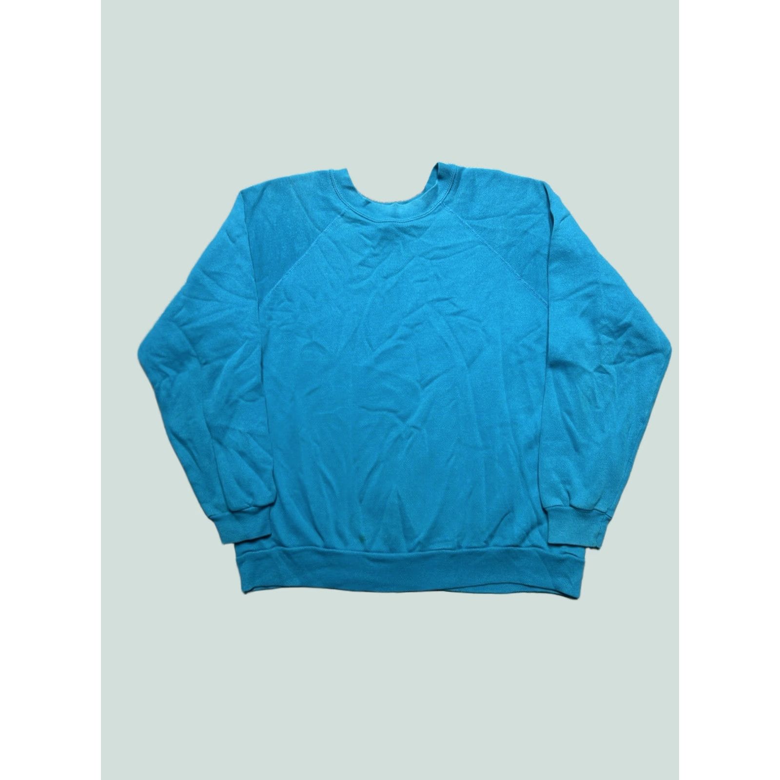 Tultex VINTAGE 80s Sweatshirt Crewneck Tultex Blank Teal Turquoise Blue Raglan Large Mens Shirt Size US L / EU 52-54 / 3 - 1 Thumbnail