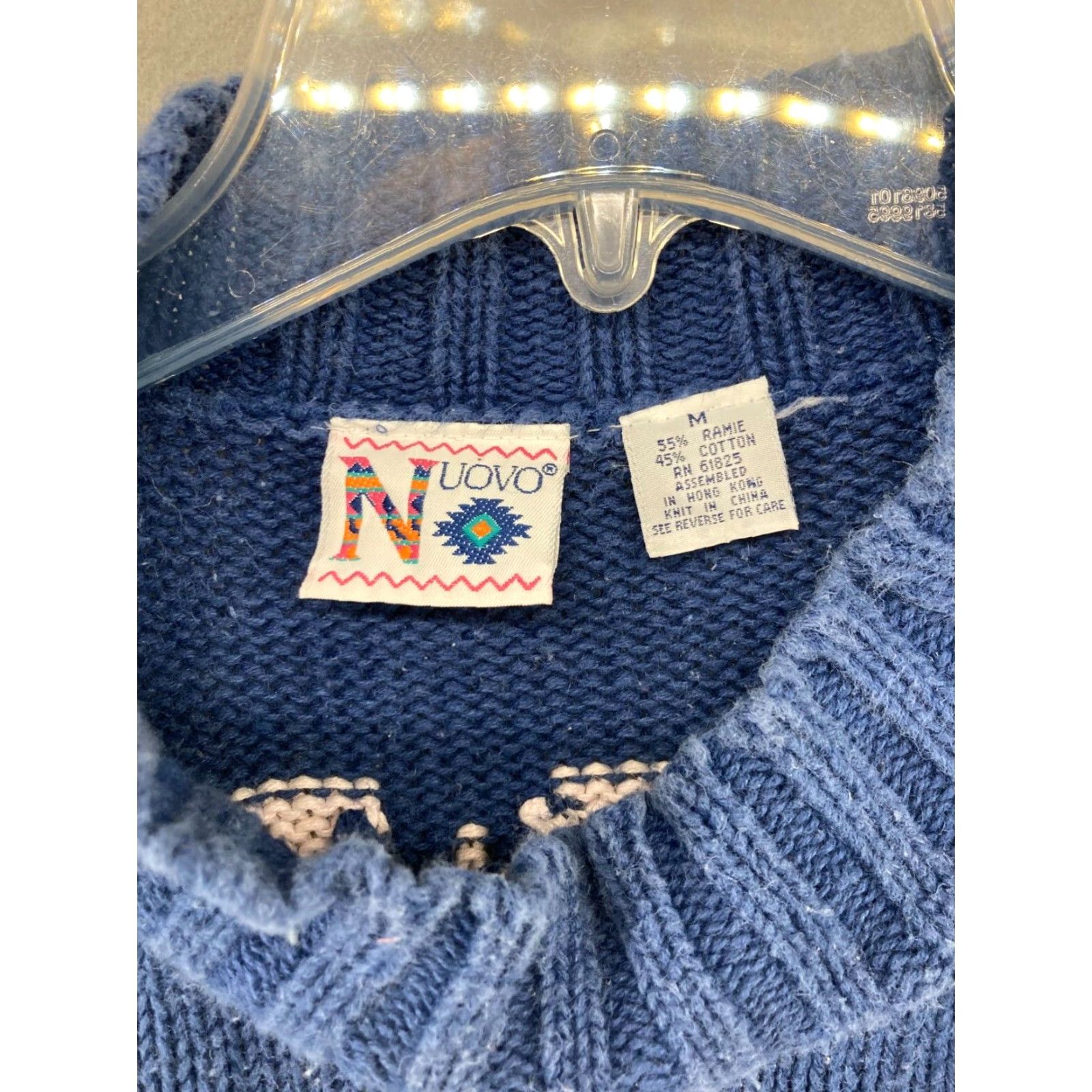 Vintage NUOVO Women's Sweater Medium Blue Geometric Knit Pullover 80s 90s Size M / US 6-8 / IT 42-44 - 5 Thumbnail