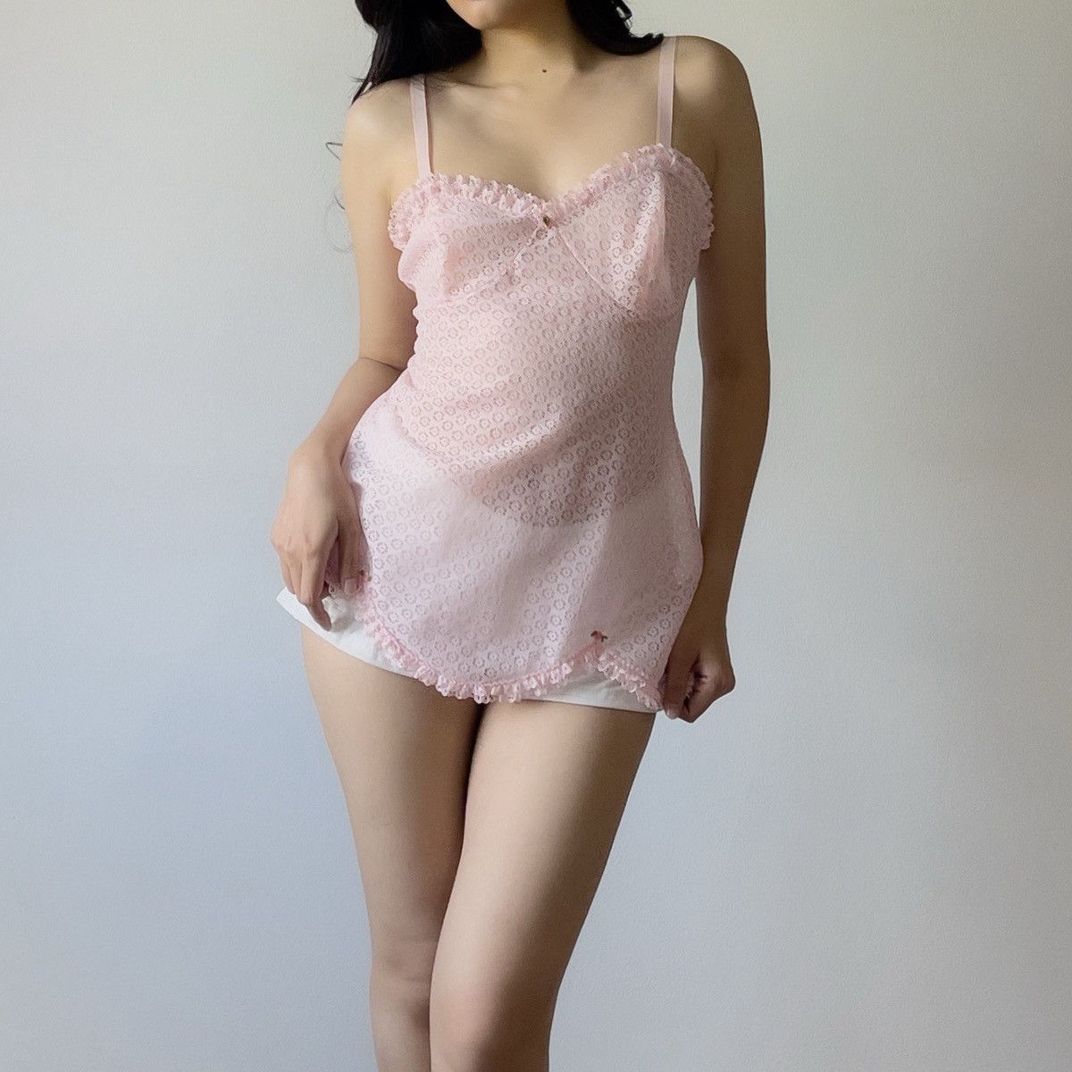Vintage Vintage 1970s Pink Lace Lingerie Slip Dress (M–L) Size L / US 10 / IT 46 - 1 Thumbnail