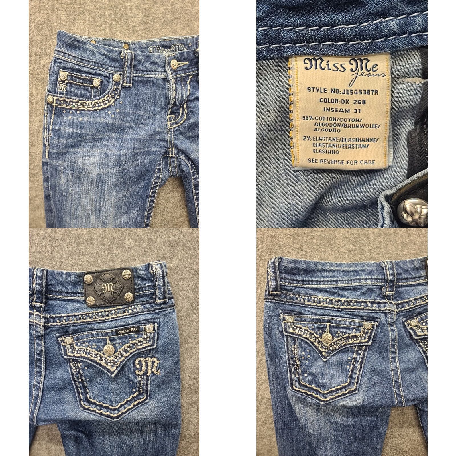 Miss Me Miss Me Jeans 28x28 Jeans Regular 28 Blue Embroidered Rhinestone Embellished Mid Rise Bootcut Denim Womens - 5-Pocket Style Western 28in Inseam XS? Size 28" / US 6 / IT 42 - 8 Thumbnail