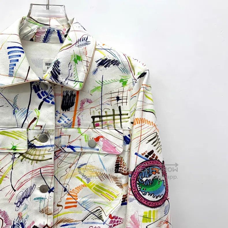 Hermes Hermes White badge, graffiti, embroidery, cotton collar, s Size XS / US 0-2 / IT 36-38 - 3 Thumbnail
