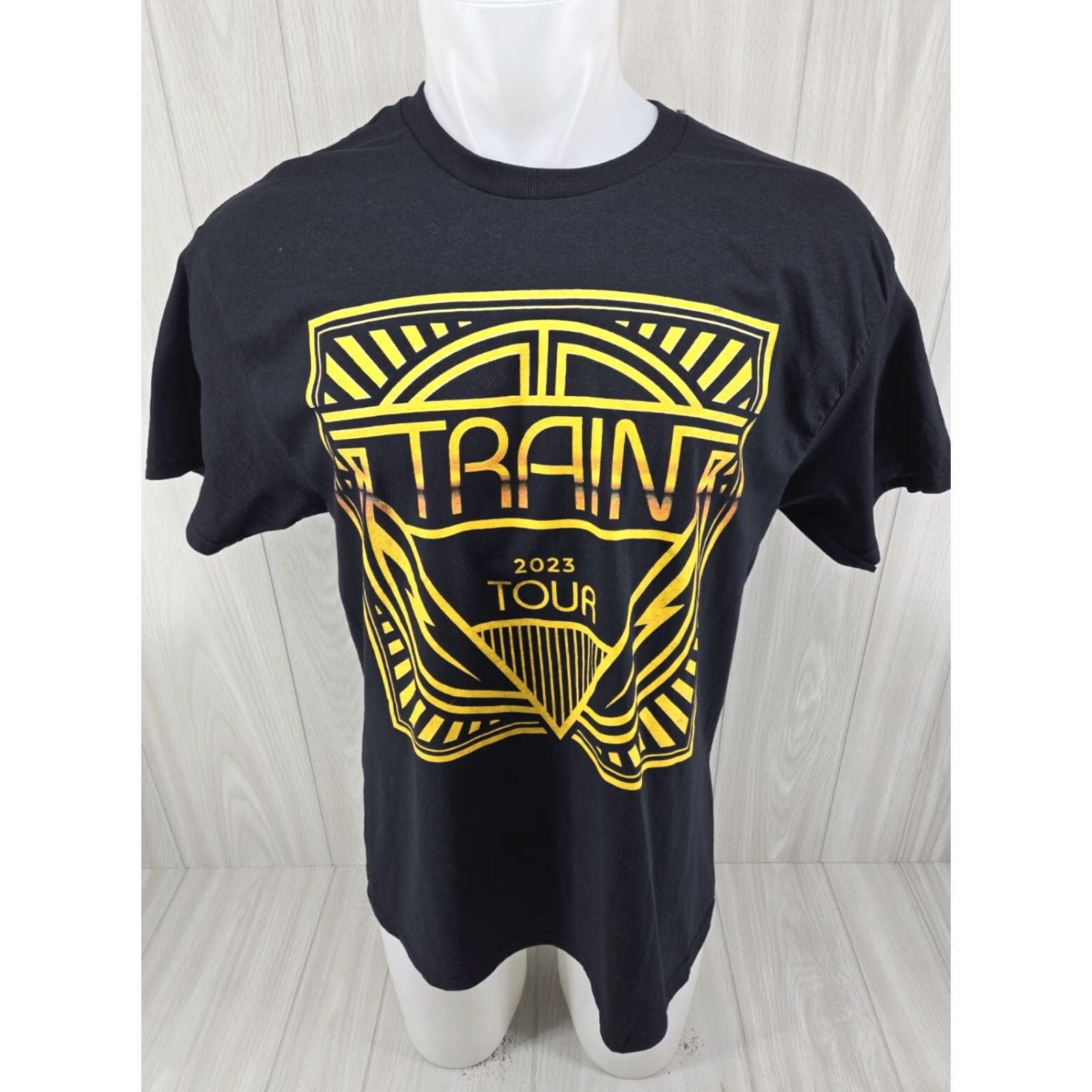 Gildan VINTAGE Train 2023 Tour Gildan Short Sleeve Shirt Black Yellow Mens L Hole Shirt Band 90s Womens? Size US L / EU 52-54 / 3 - 2 Thumbnail