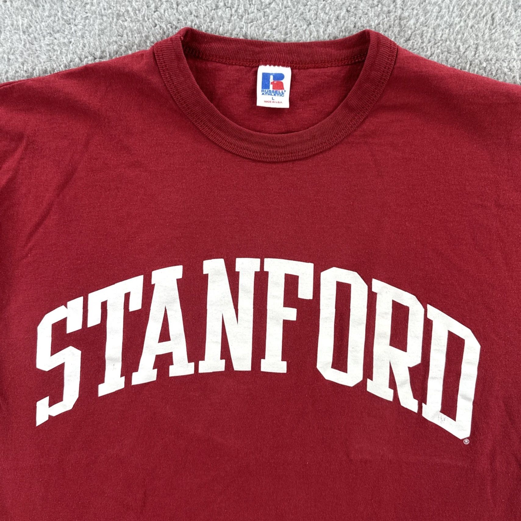 Russell Athletic VINTAGE Russell Athletic Mens Large Red Short Sleeve T Shirt Stanford University Size US L / EU 52-54 / 3 - 5 Thumbnail