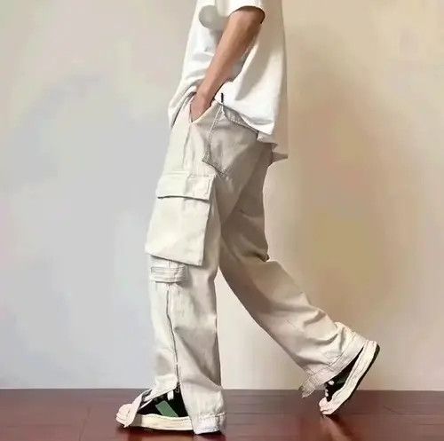 Japanese Brand Cargo Pants Cream + Patchwork Denim Bundle Size US 33 - 2 Thumbnail