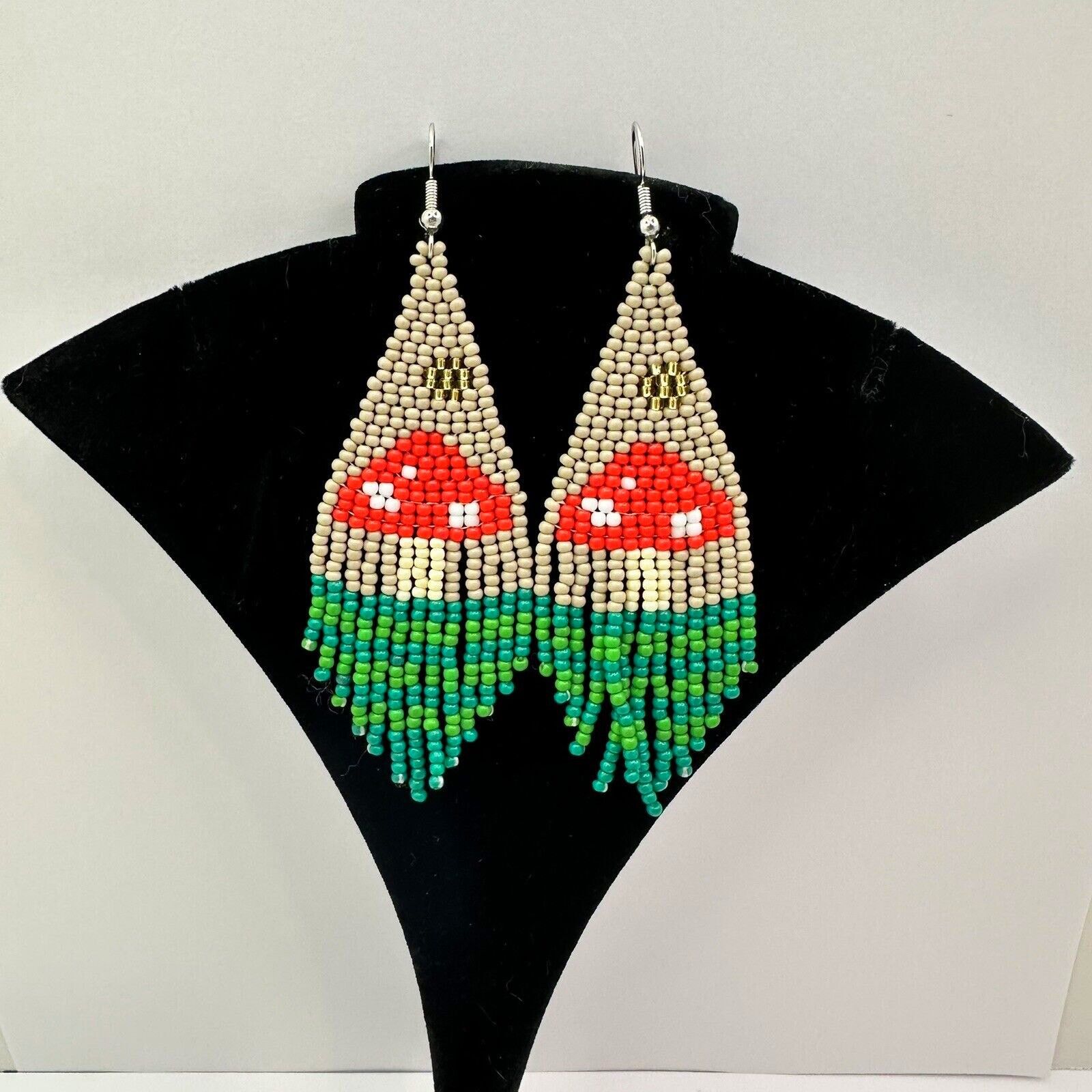 Other Aminata Mushrooms Seed Beaded Dangling Hook Earrings New Size ONE SIZE - 2 Thumbnail
