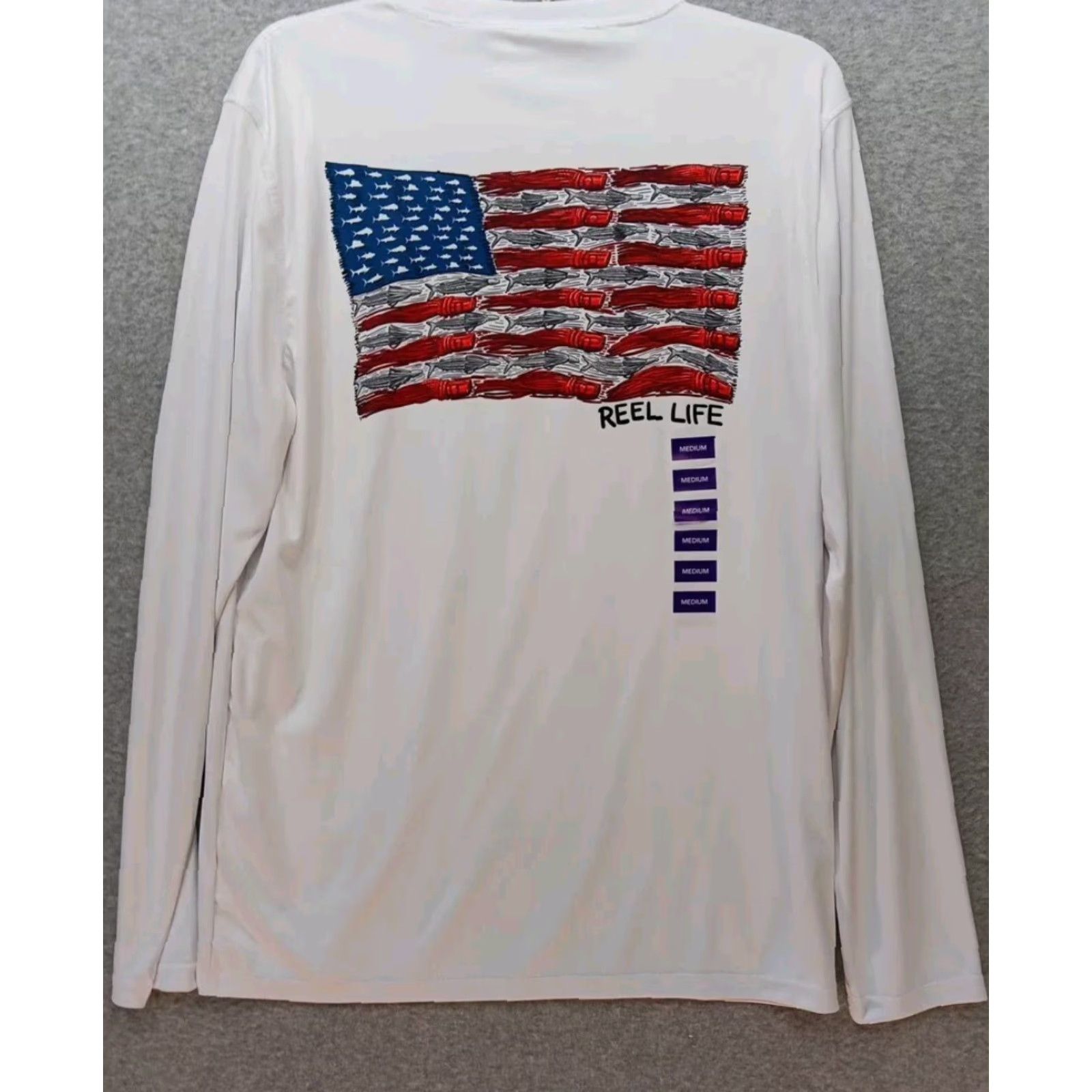 Alife NWT Reel Life Men's Long Sleeve Jax Beach UV Protective Shirt SZ M American Flag Shirt Size US M / EU 48-50 / 2 - 6 Thumbnail