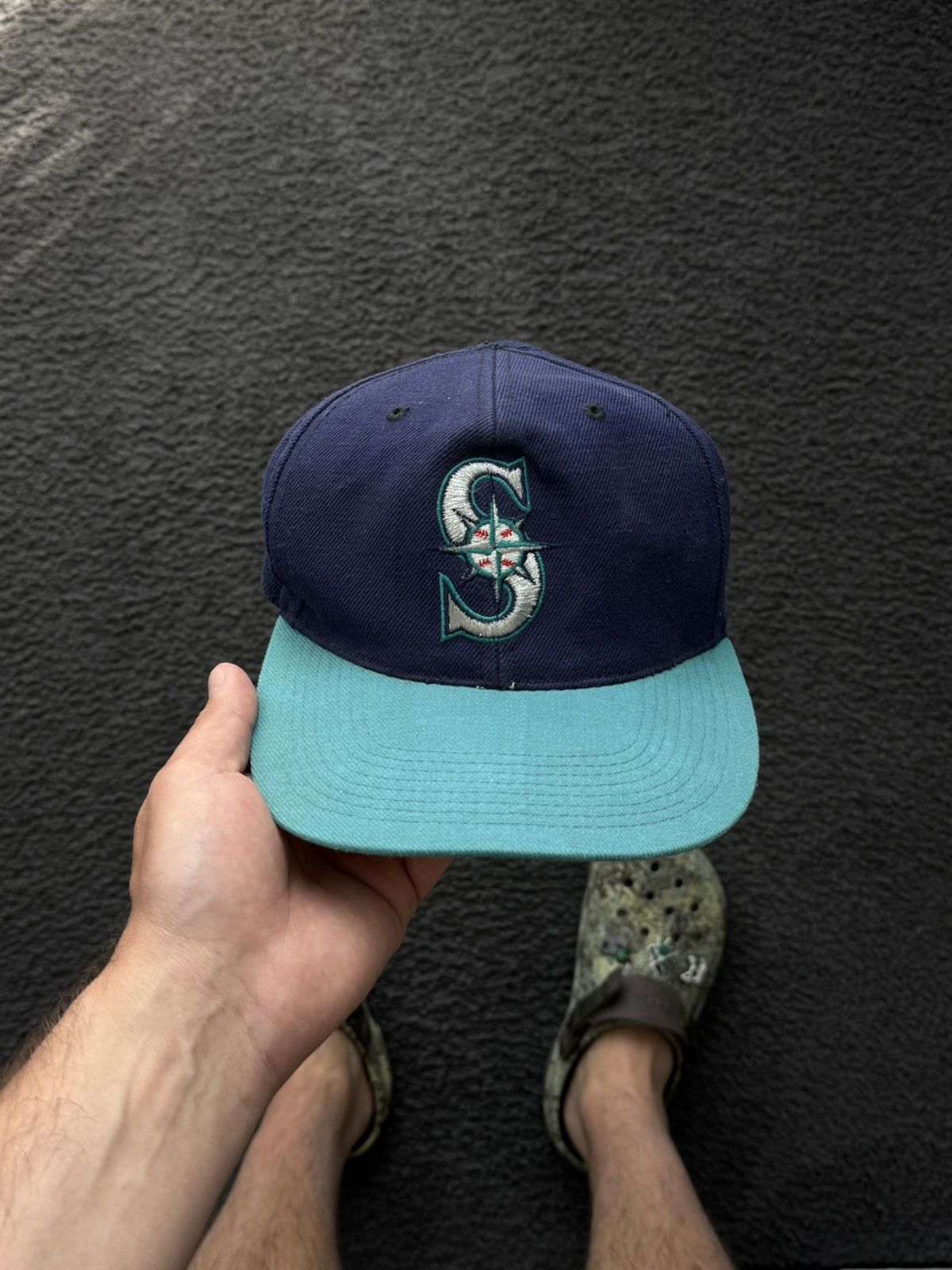 Vtg Rare MLB Seattle Mariners Logo 7 Two Tone Wool Snapback