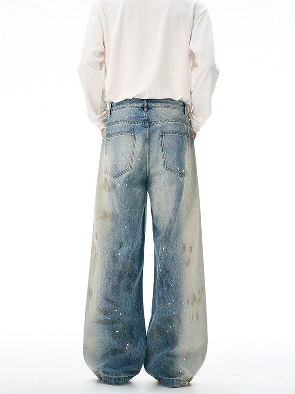 Vintage Men's distressed splatter-painted loose washed jeans Size US 32 / EU 48 - 4 Thumbnail