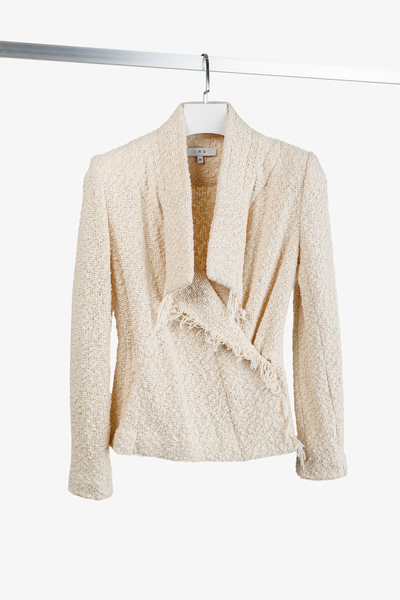 Iro Iro Mira Ecru Cotton-Boucle Fringe Moto Jacket Size M / US 6-8 / IT 42-44 - 1 Thumbnail
