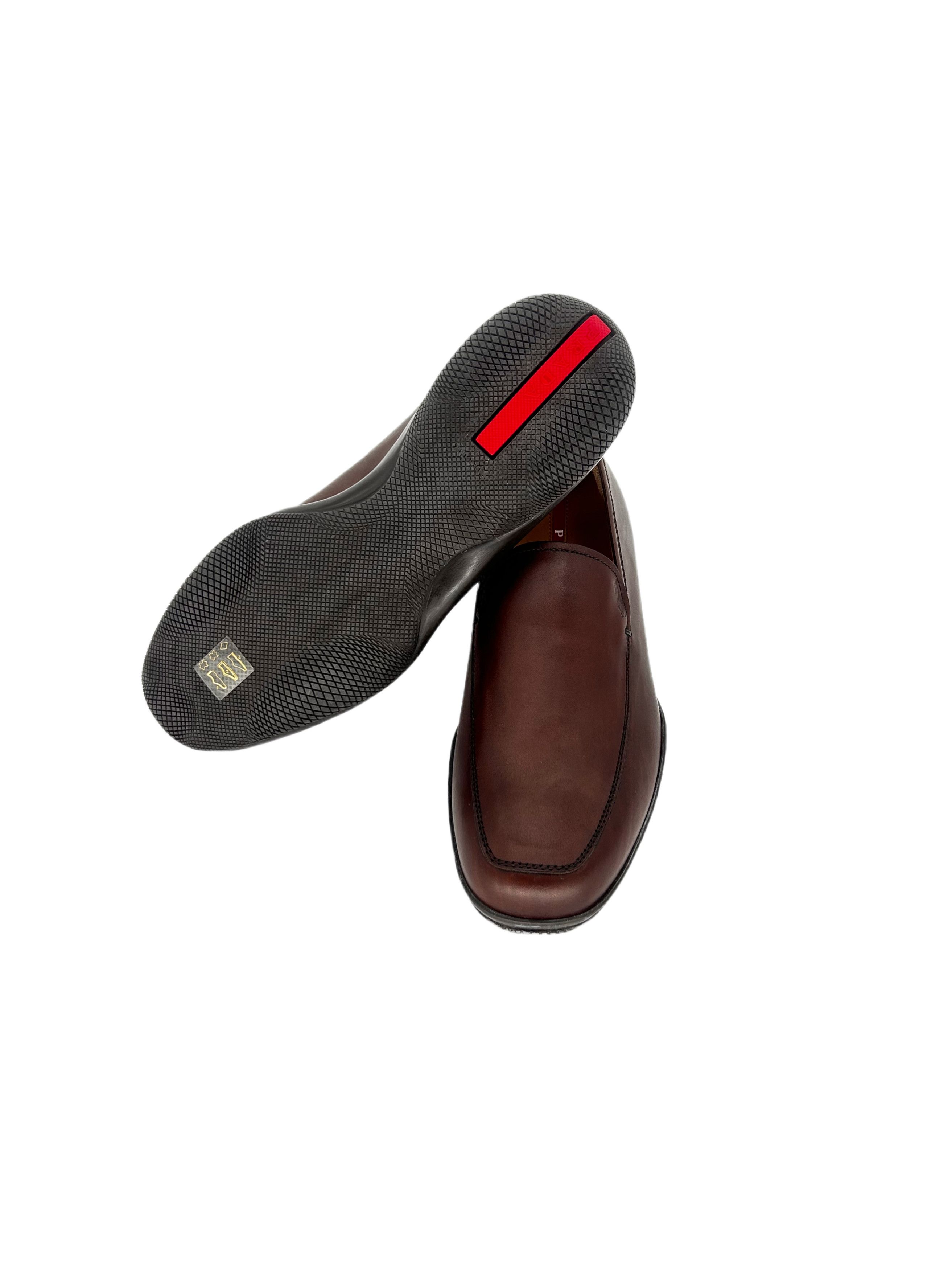 Prada Prada Linea Rossa Brown Leather Loafers With Red Strip Size US 7 / EU 40 - 4 Thumbnail