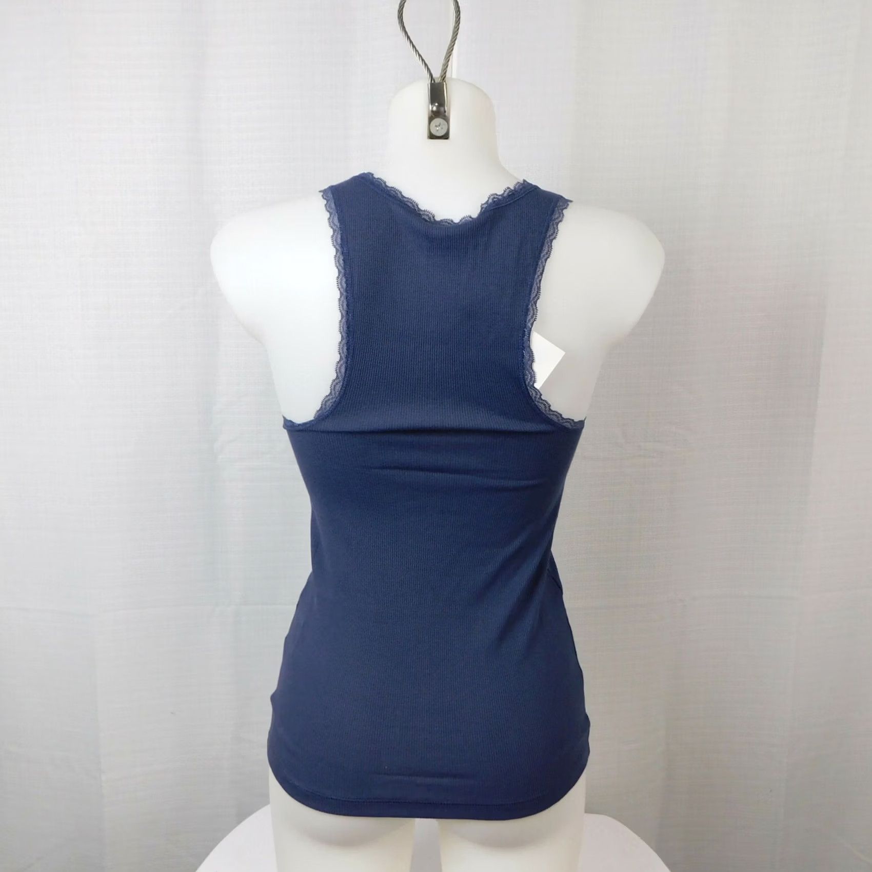 Vintage Jenni Ribbed Lace Trim Sleep Shirt Pajama Tank Top Nairobi Dusk XL Blue Women Sleeveless Pullover Cotton Blend Knit Top Pajama Size XL / US 12-14 / IT 48-50 - 4 Thumbnail