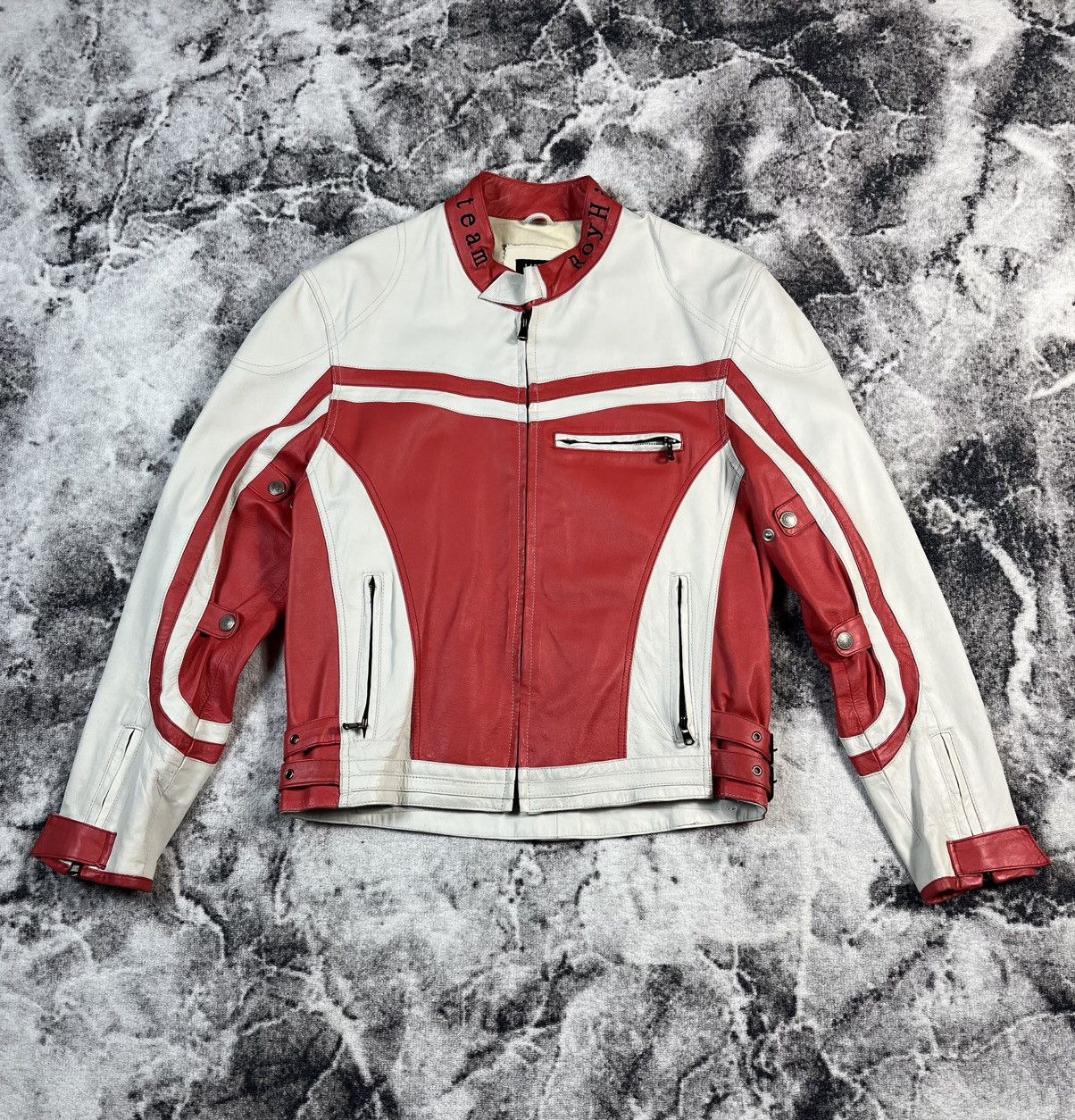 Leather J.J.Scott Leather Racing Jacket Red White Moto L Size US L / EU 52-54 / 3 - 2 Thumbnail