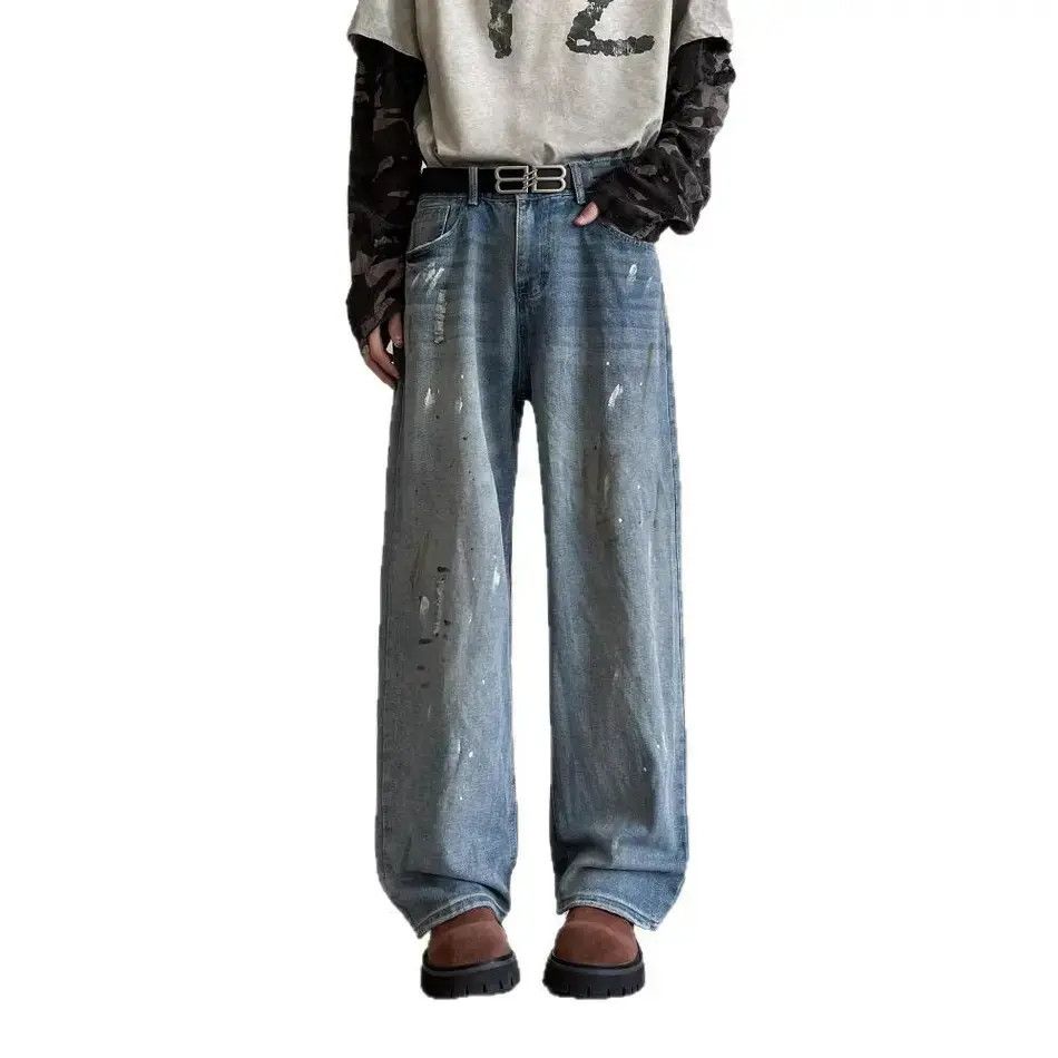 Japanese Brand Retro loose straight tube splashed ink jeans Size US 32 / EU 48 - 5 Thumbnail