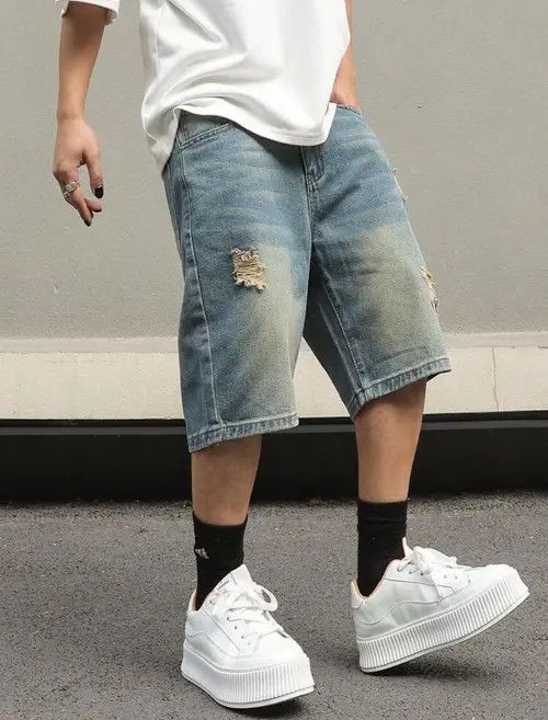 VIBE Distressed Blue Denim Jeans, Ripped Jeans Size US 32 / EU 48 - 3 Thumbnail