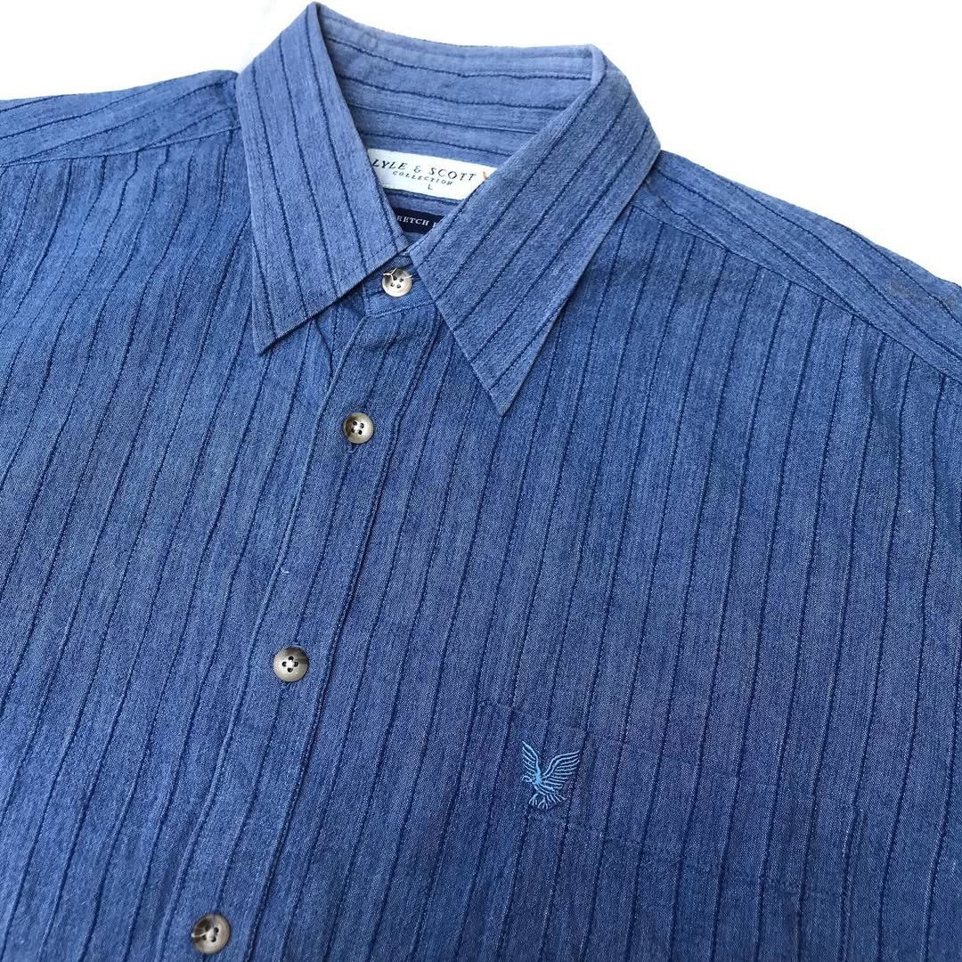 Lyle & Scott × Other UK × Vintage Lyle And Scott long sleeve shirt Blue cosmic Stripes size L Size US L / EU 52-54 / 3 - 2 Thumbnail