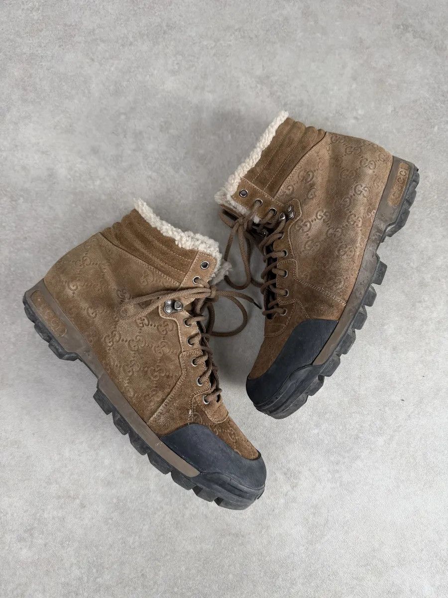 Gucci 2000s Gucci Brown Nebraska Monogram Hiking Boots Size US 12 / EU 45 - 3 Thumbnail