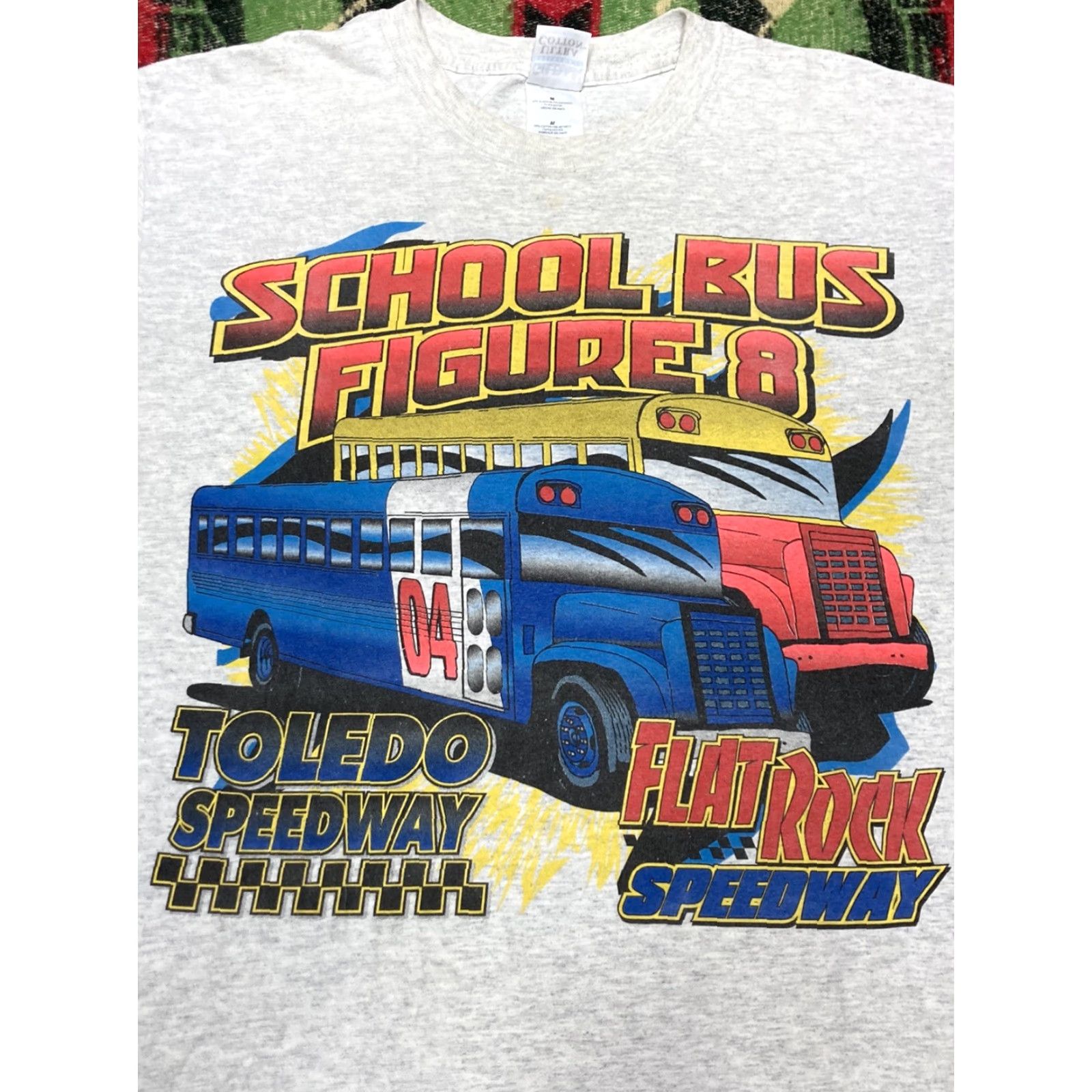 Vintage VINTAGE T-Shirt Men Medium Gray Rock Theme School Bus Figure 8 Drag Racing Toledo Speedway Flat Rock Size US M / EU 48-50 / 2 - 3 Thumbnail