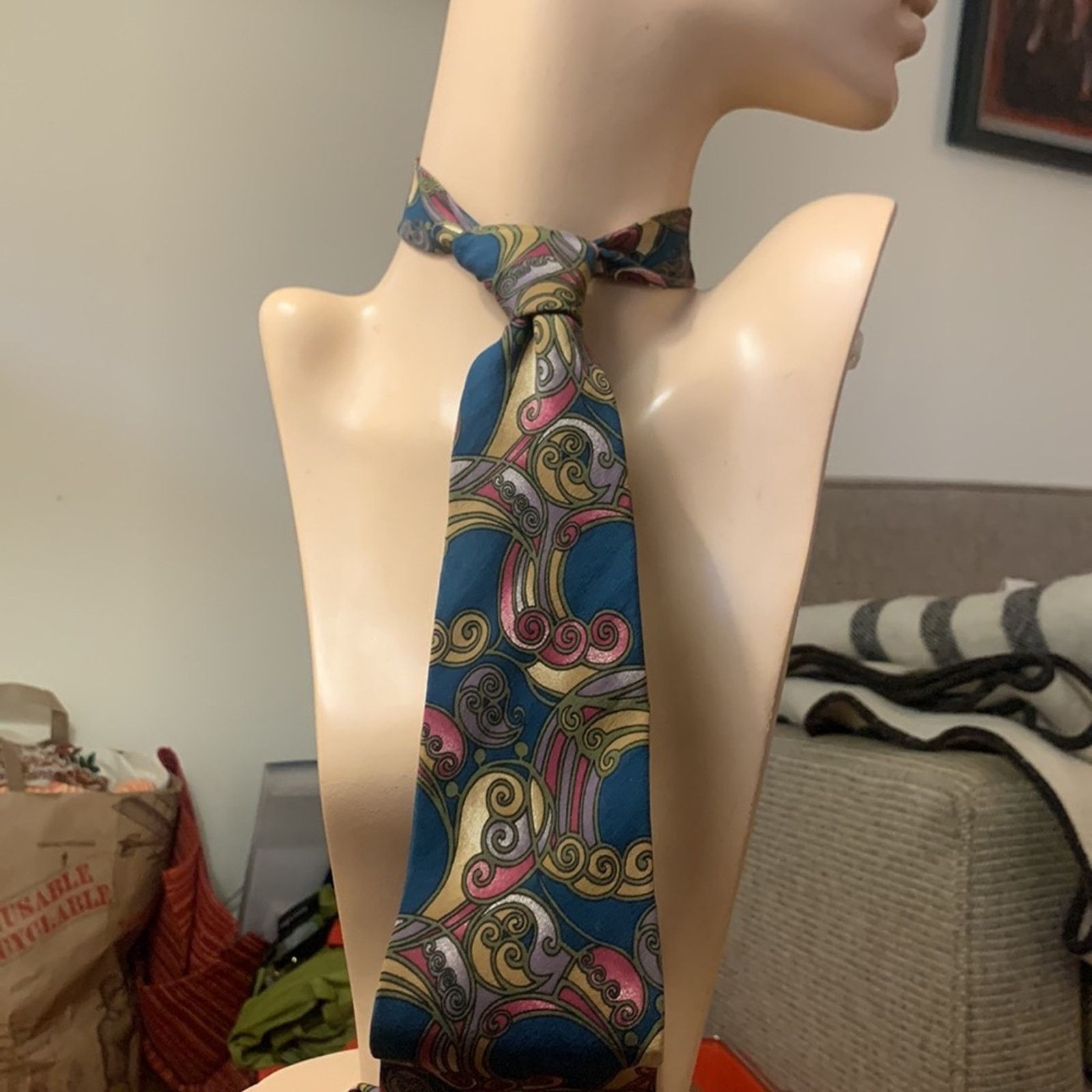 Vintage 80’s vintage Art Nouveau Art Deco Silk Necktie Size ONE SIZE - 3 Thumbnail