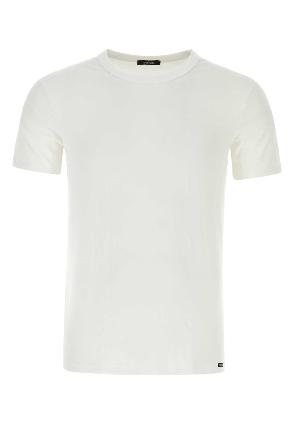 White Stretch Cotton Blend T-Shirt