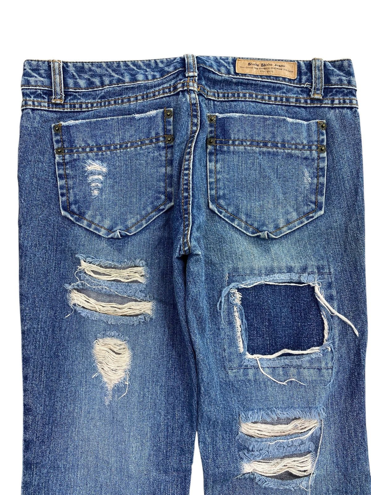 Japanese Brand Japanese Brand Blue Wash Distress Patch Style Flare Jeans Size US 30 / EU 46 - 4 Thumbnail