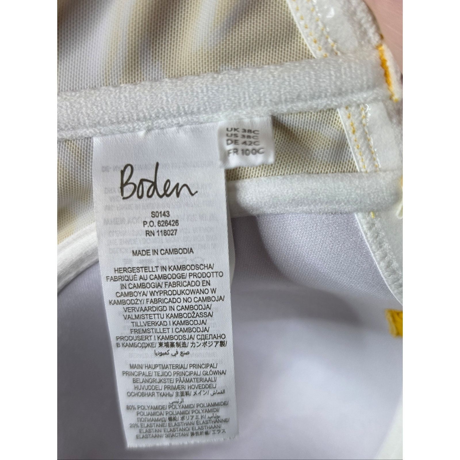 Boden NWT Boden Mustard and White Leaf Bikini Top & Bottom 12 38C Size ONE SIZE - 6 Thumbnail