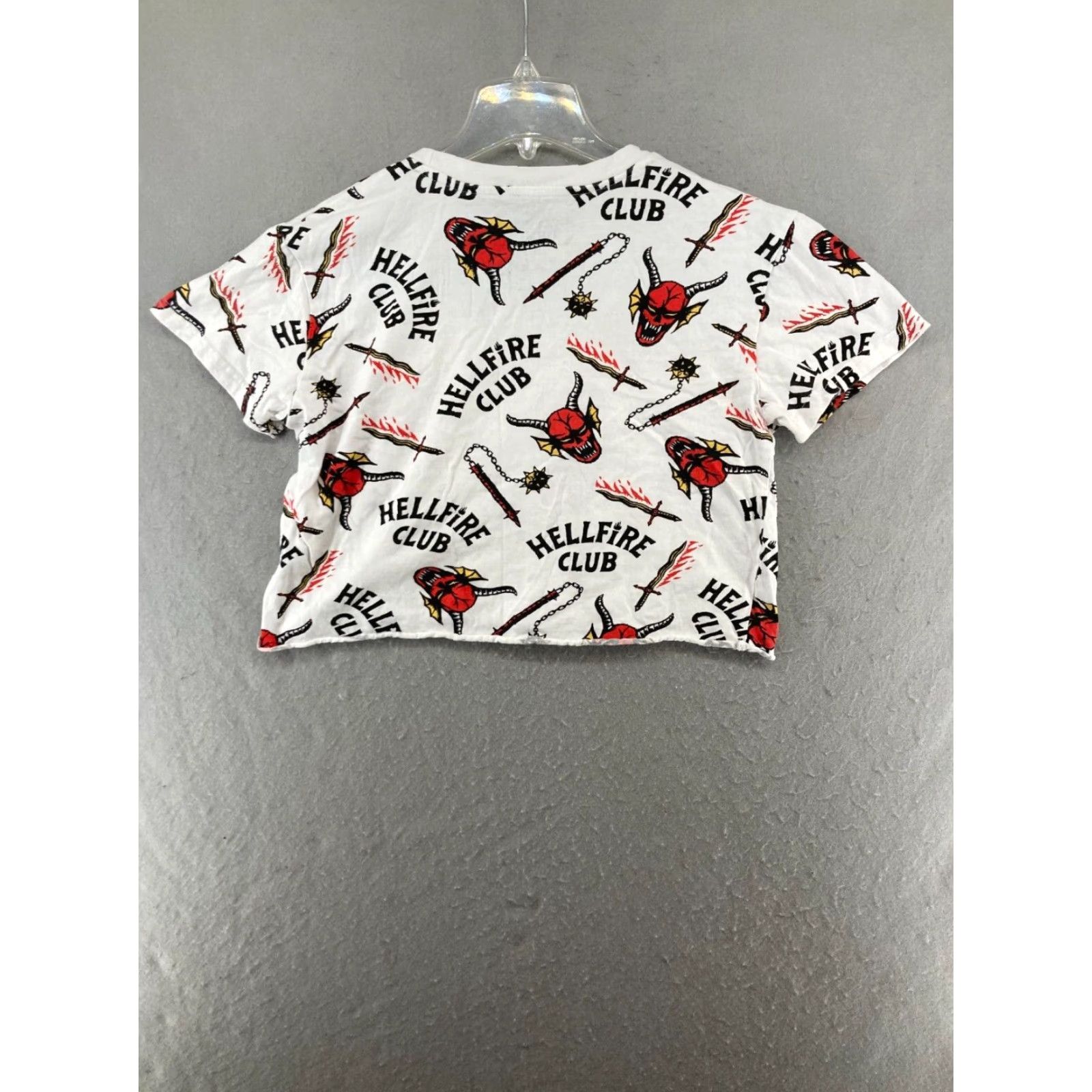 Vintage Stranger Things Womens Cropped TShirt Medium White Hellfire Club Shirt Womens M White Graphic Print 90s Theme Size M / US 6-8 / IT 42-44 - 5 Thumbnail